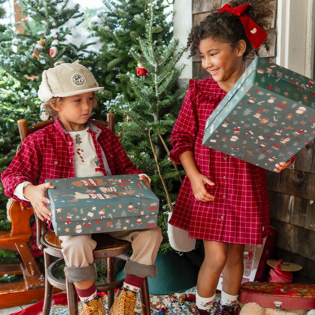 Robe rouge et blanche à carreaux en flanelle brossée, enfant - Image 3