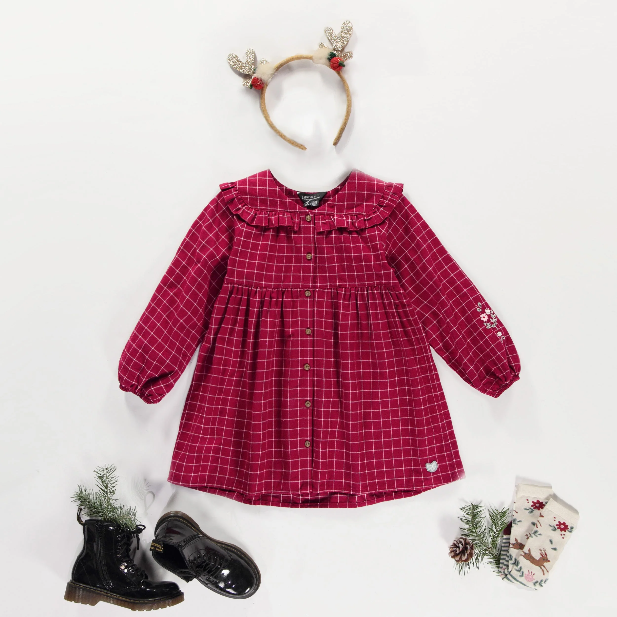 Robe rouge et blanche à carreaux en flanelle brossée, enfant - Image 4