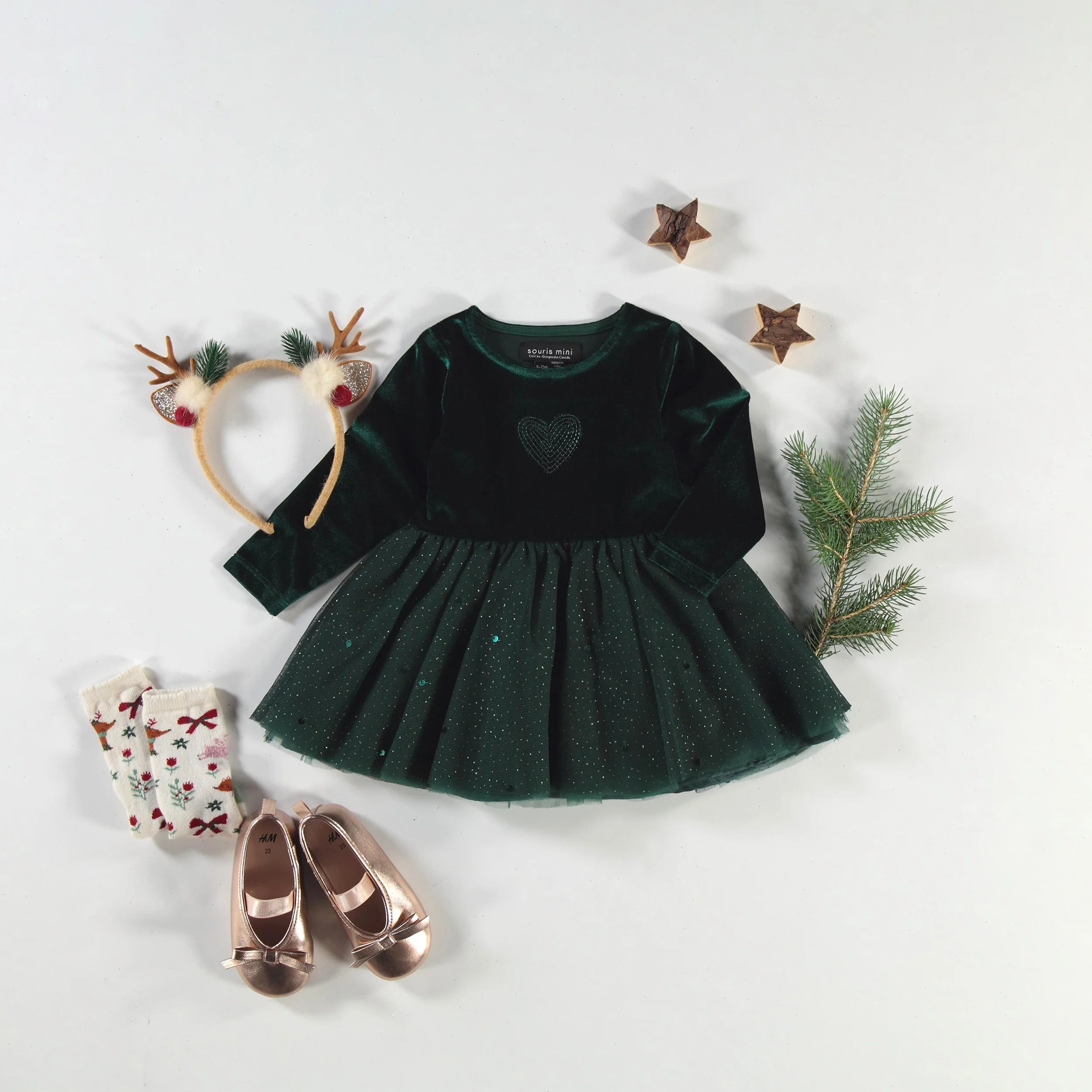 Robe verte en velours et paillettes, bébé - Image 7