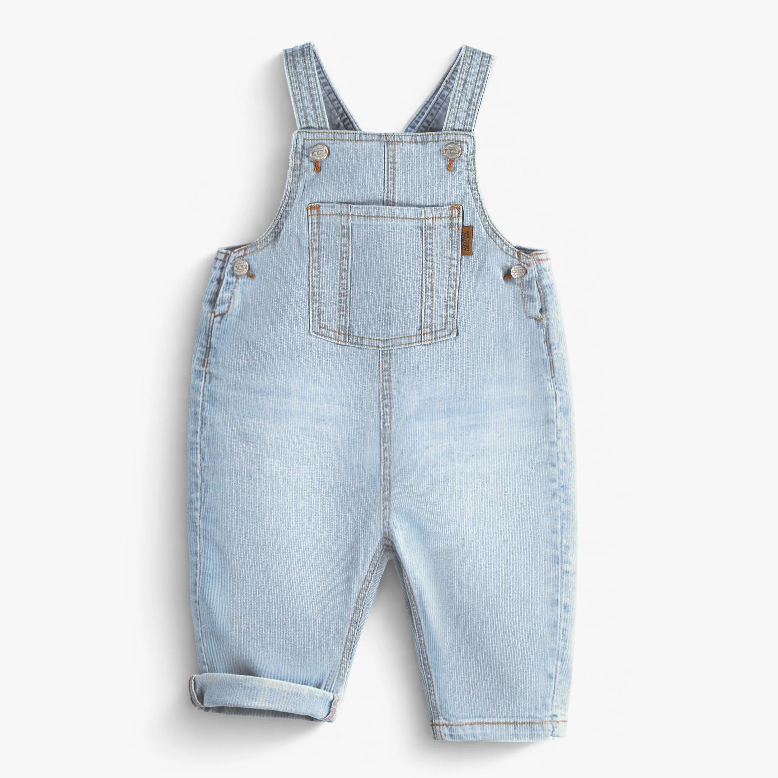 Salopette bleu pâle en denim à rayures, bébé
