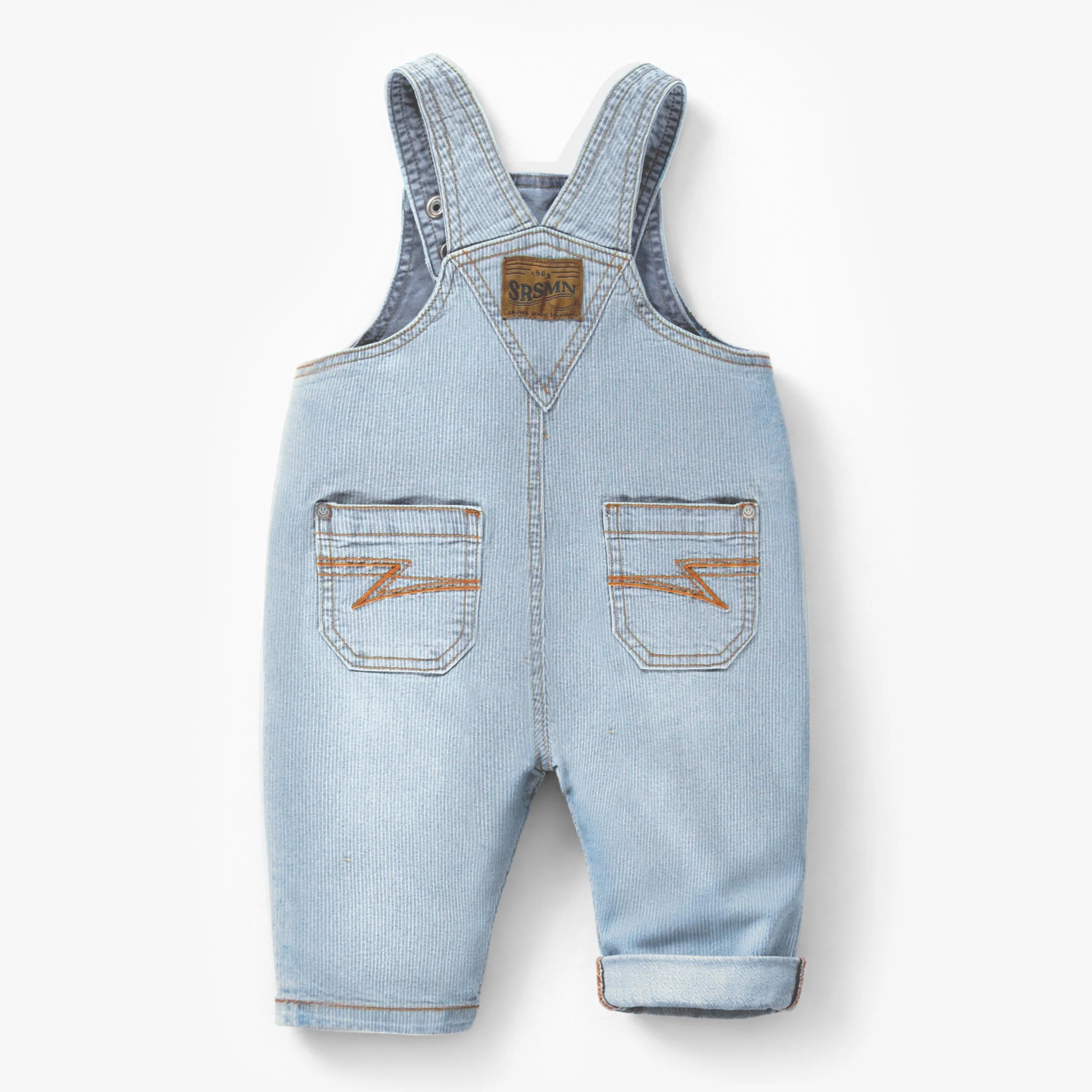 Salopette bleu pâle en denim à rayures, bébé - Image 4