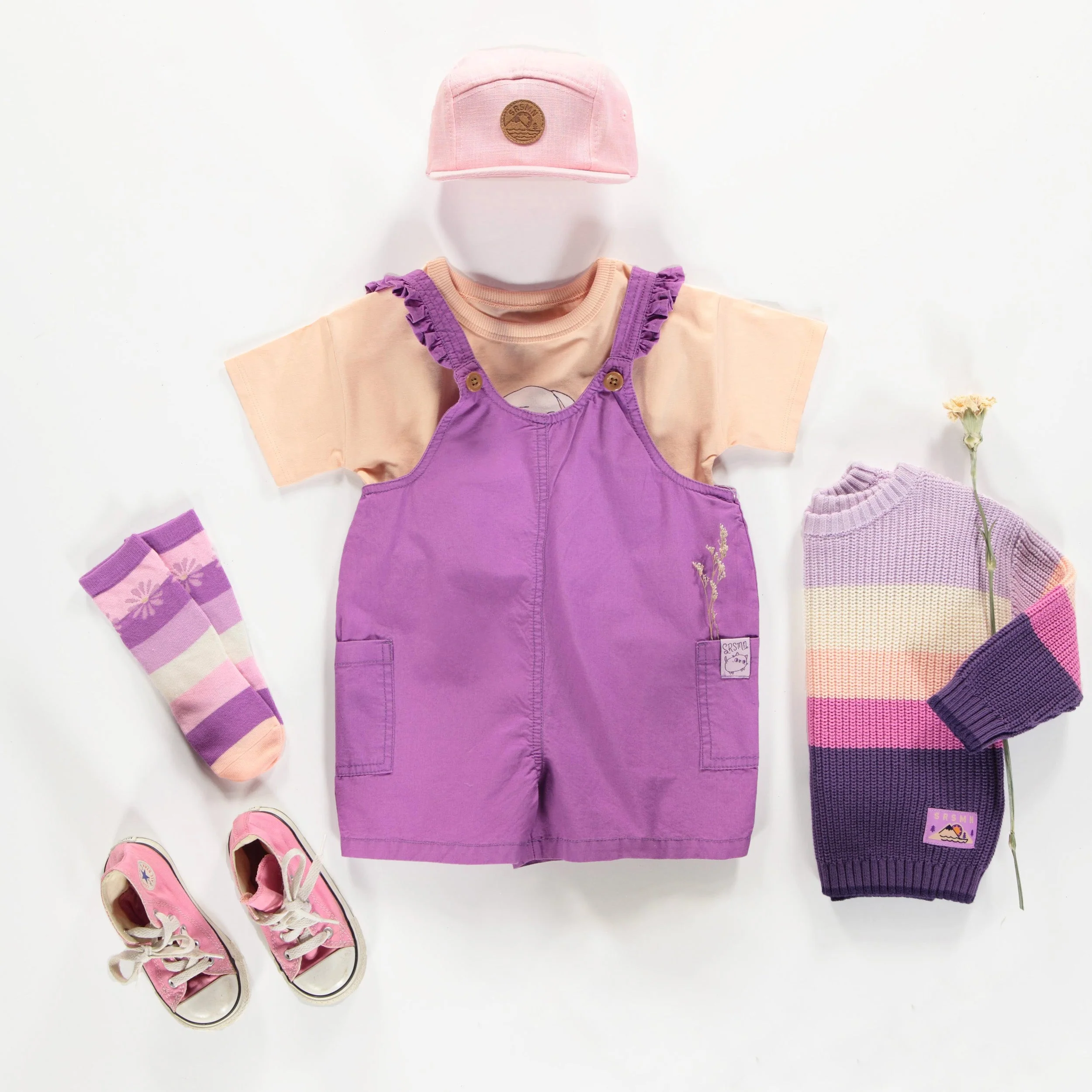 Salopette courte mauve avec bretelles à volants en coton, bébé - Image 3