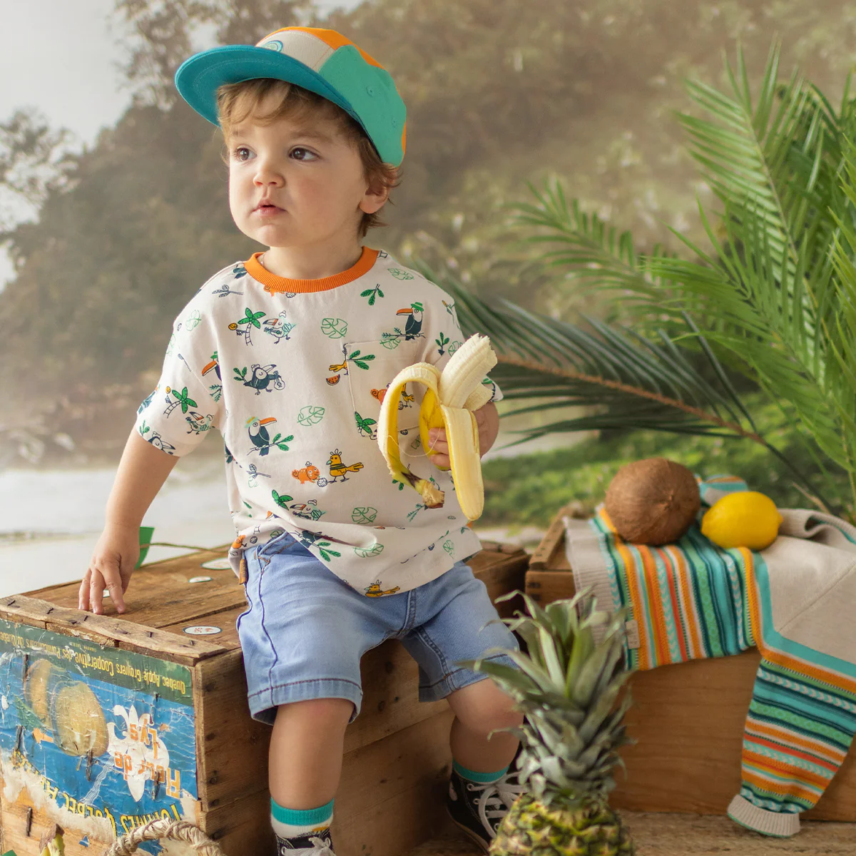 T-shirt beige à motifs d’oiseaux tropicaux, bébé - Image 2