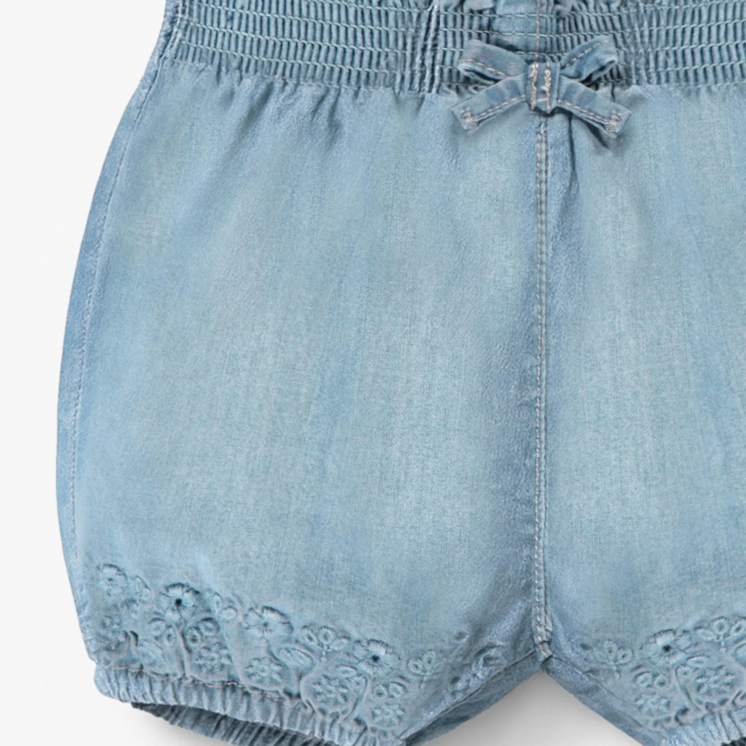 Short bleu en denim léger et broderie anglaise, naissance - Image 2