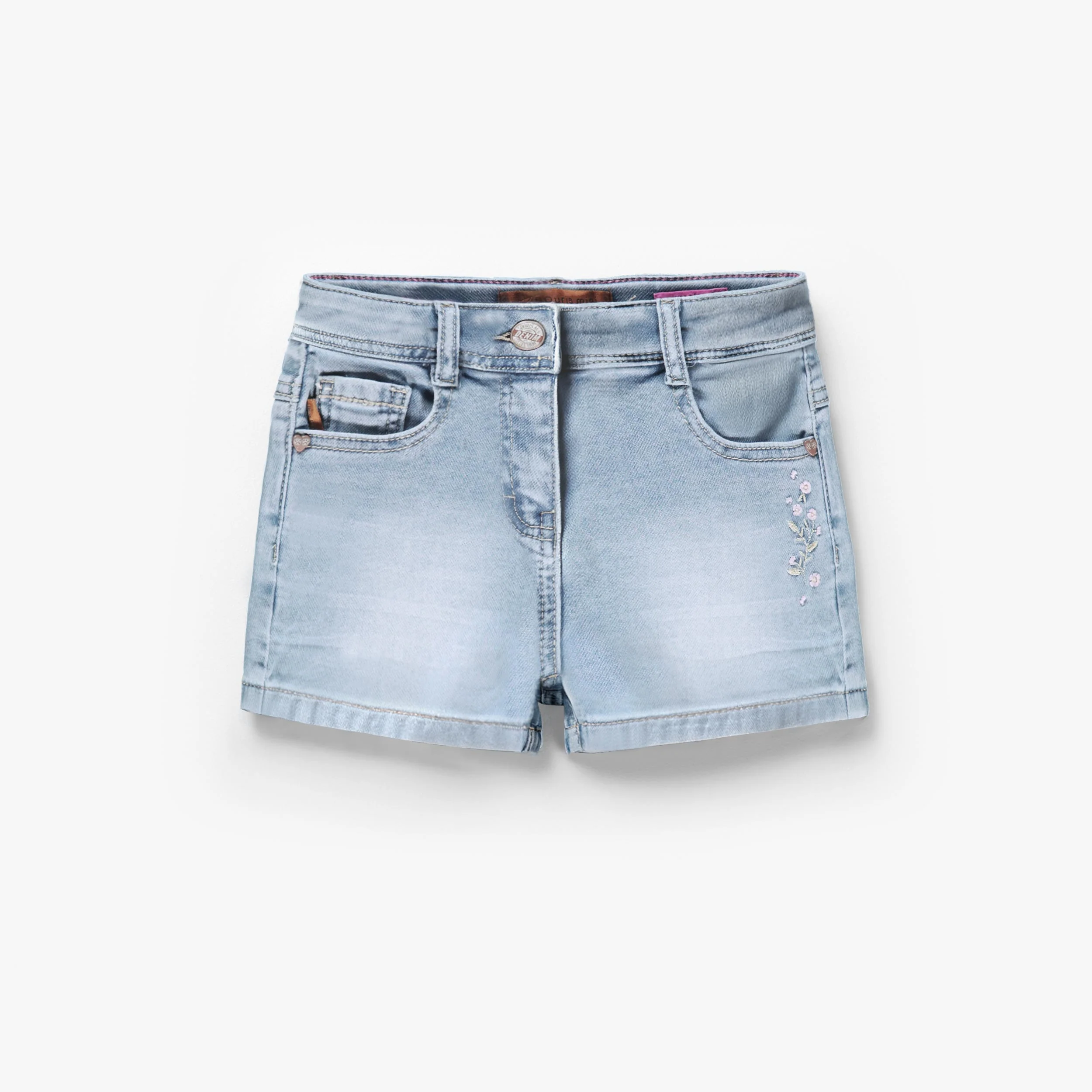 Short bleu pâle en denim avec broderie florale, enfant