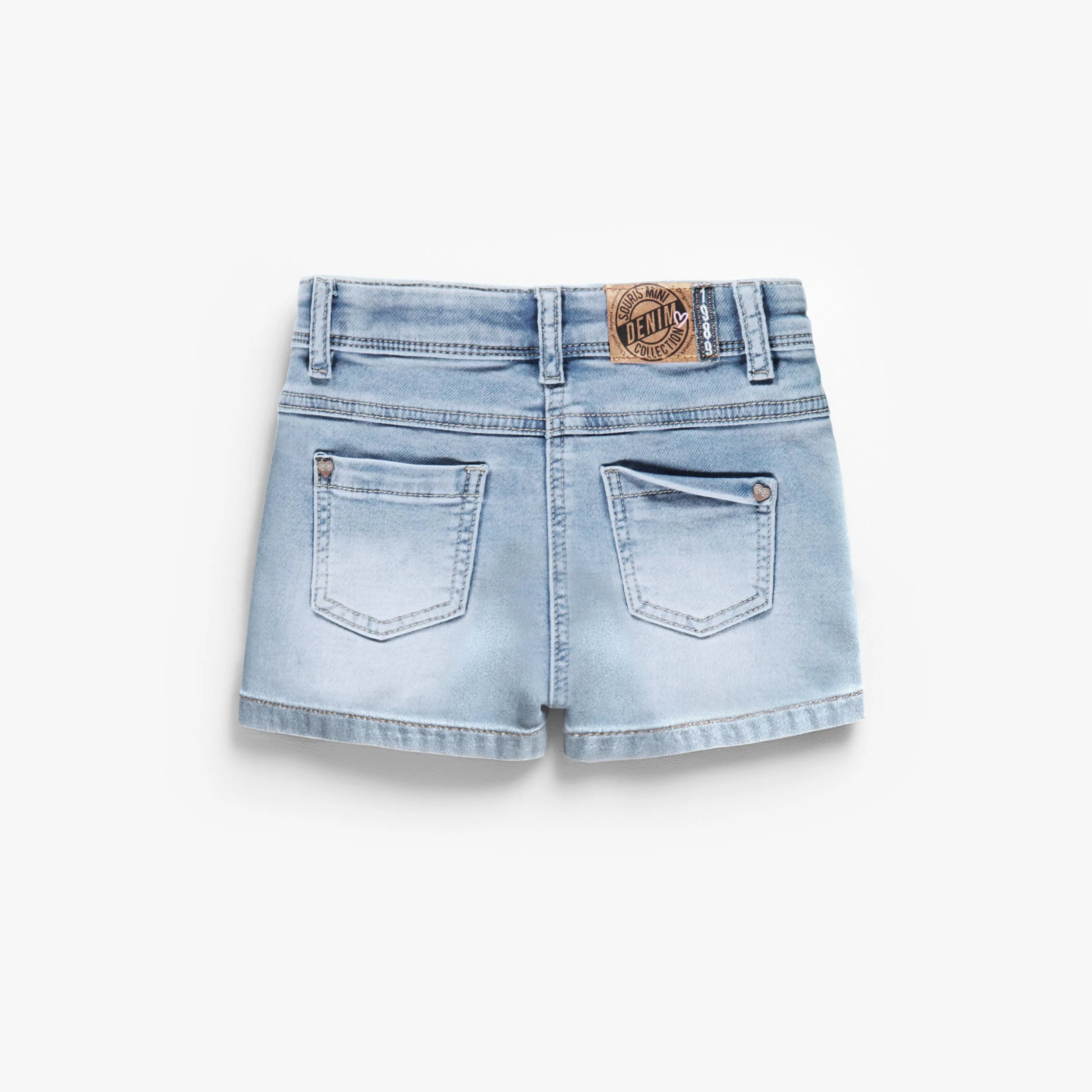 Short bleu pâle en denim avec broderie florale, enfant - Image 2