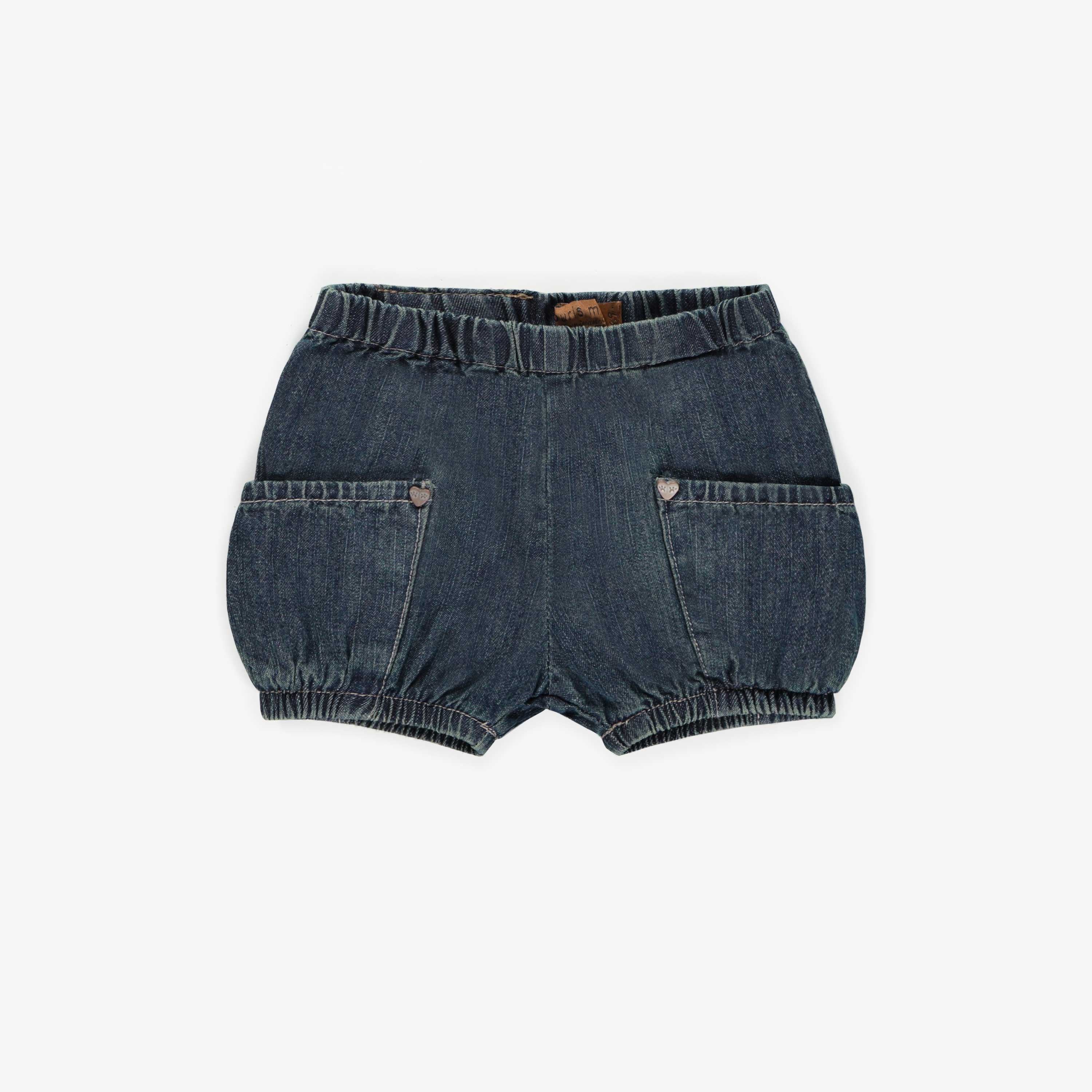 Short coupe décontractée en denim léger bleu foncé, bébé