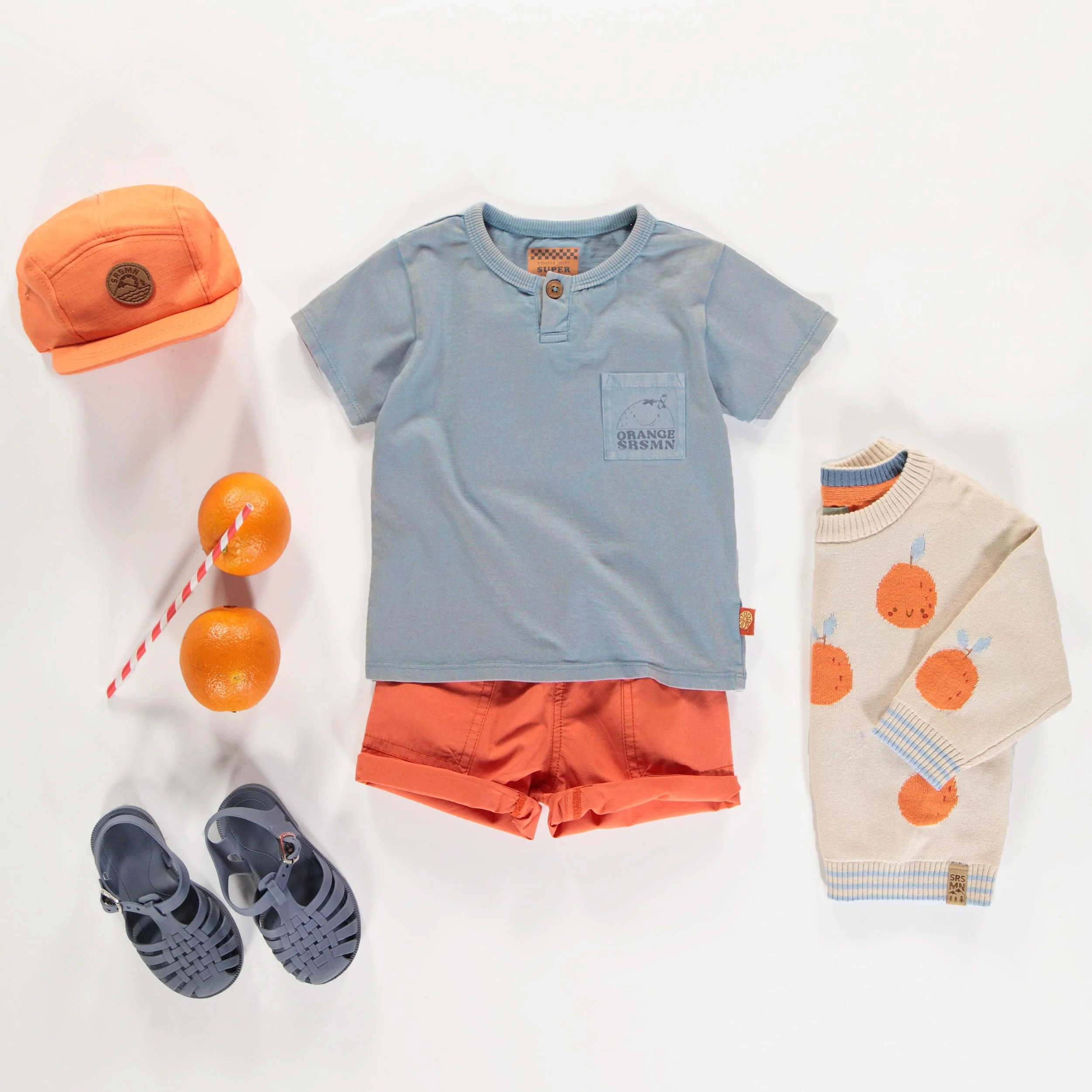 Short coupe décontractée orange en toile, bébé - Image 4