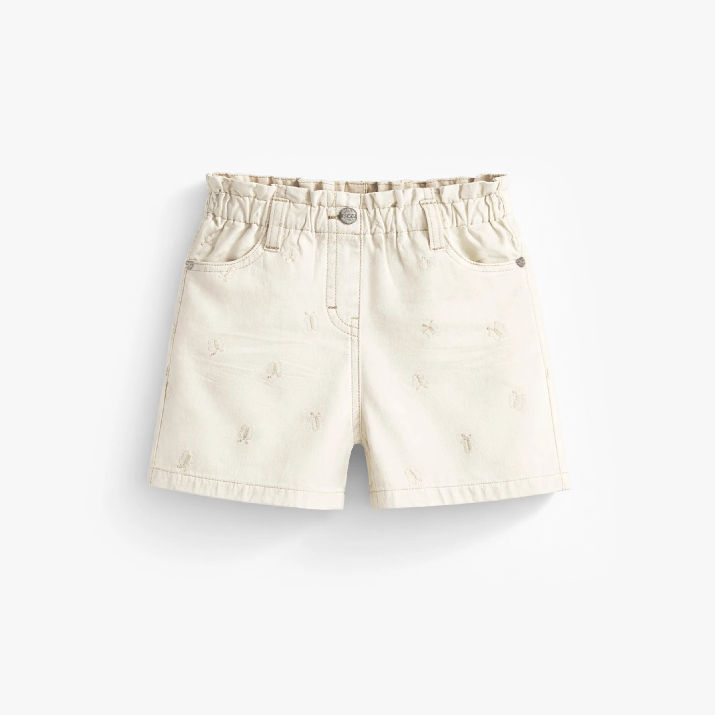 Short crème en denim avec broderies de papillons, enfant