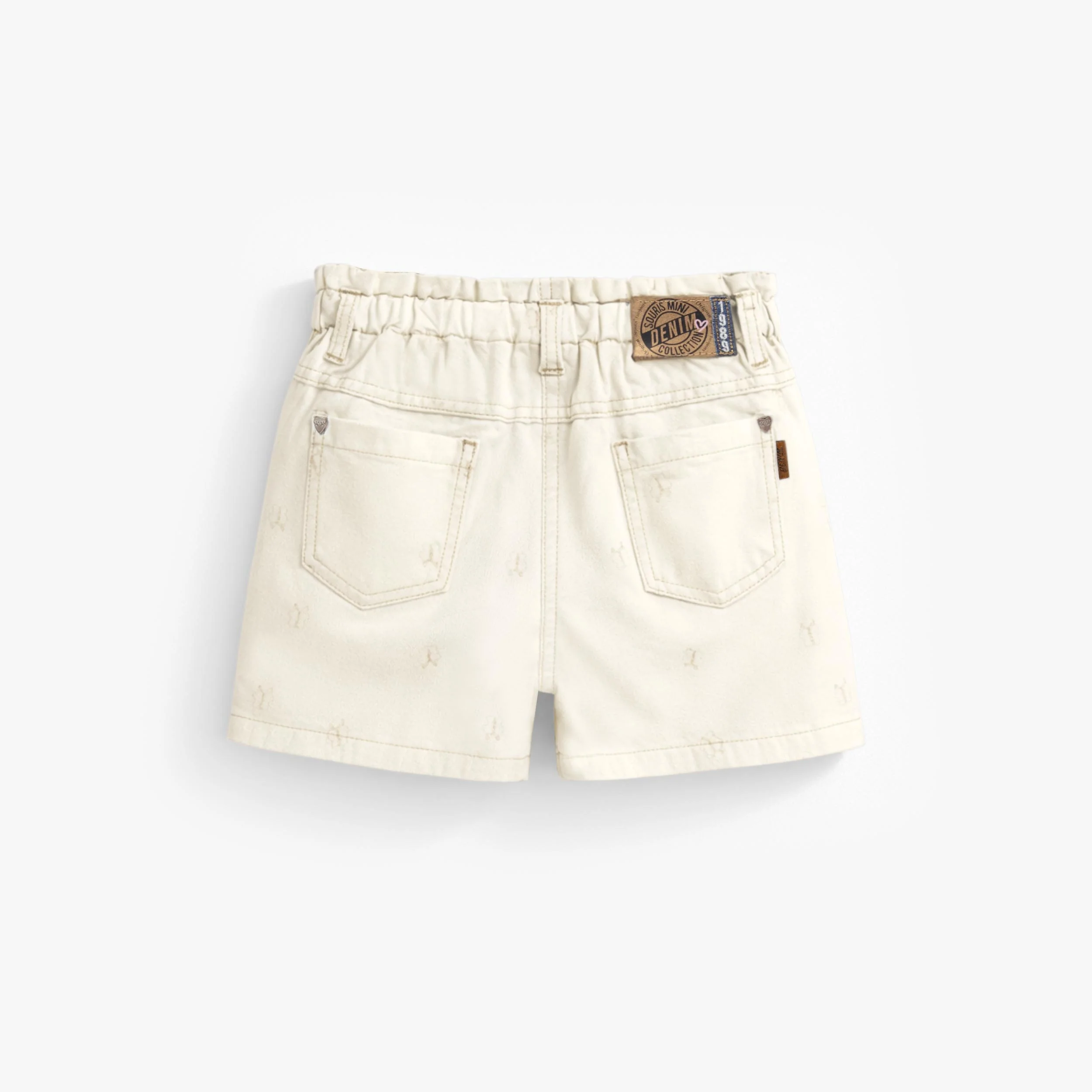 Short crème en denim avec broderies de papillons, enfant - Image 3