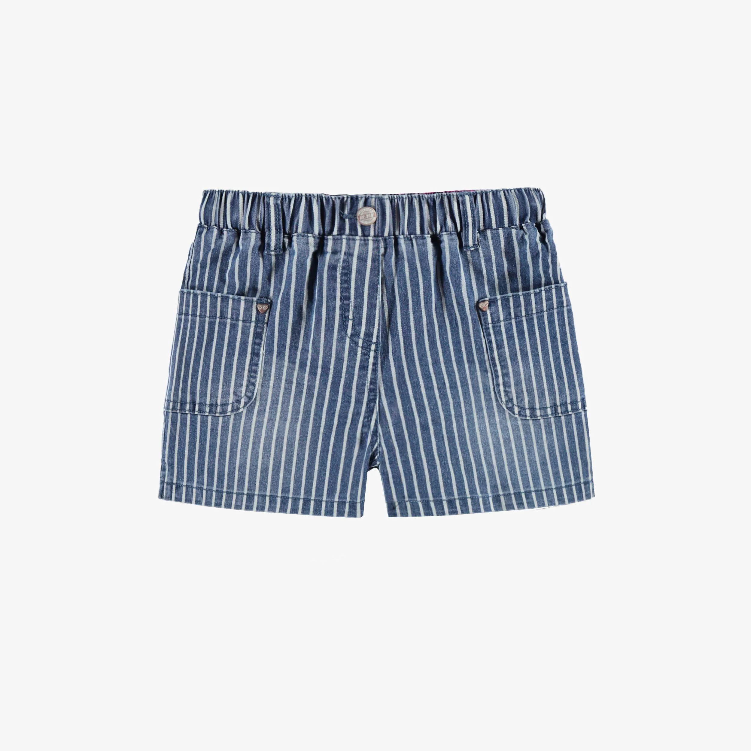 Short en denim bleu à rayures, enfant