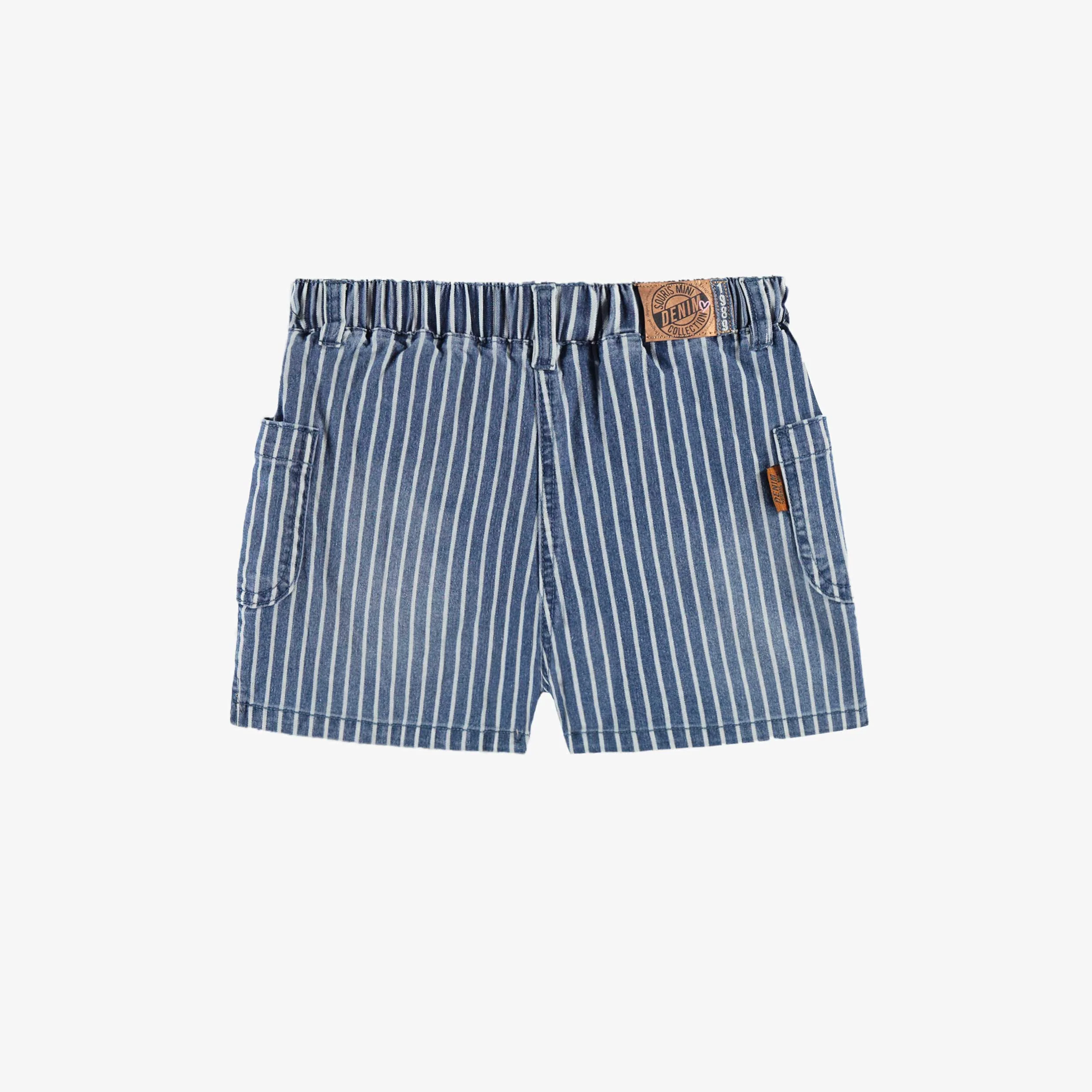 Short en denim bleu à rayures, enfant - Image 2