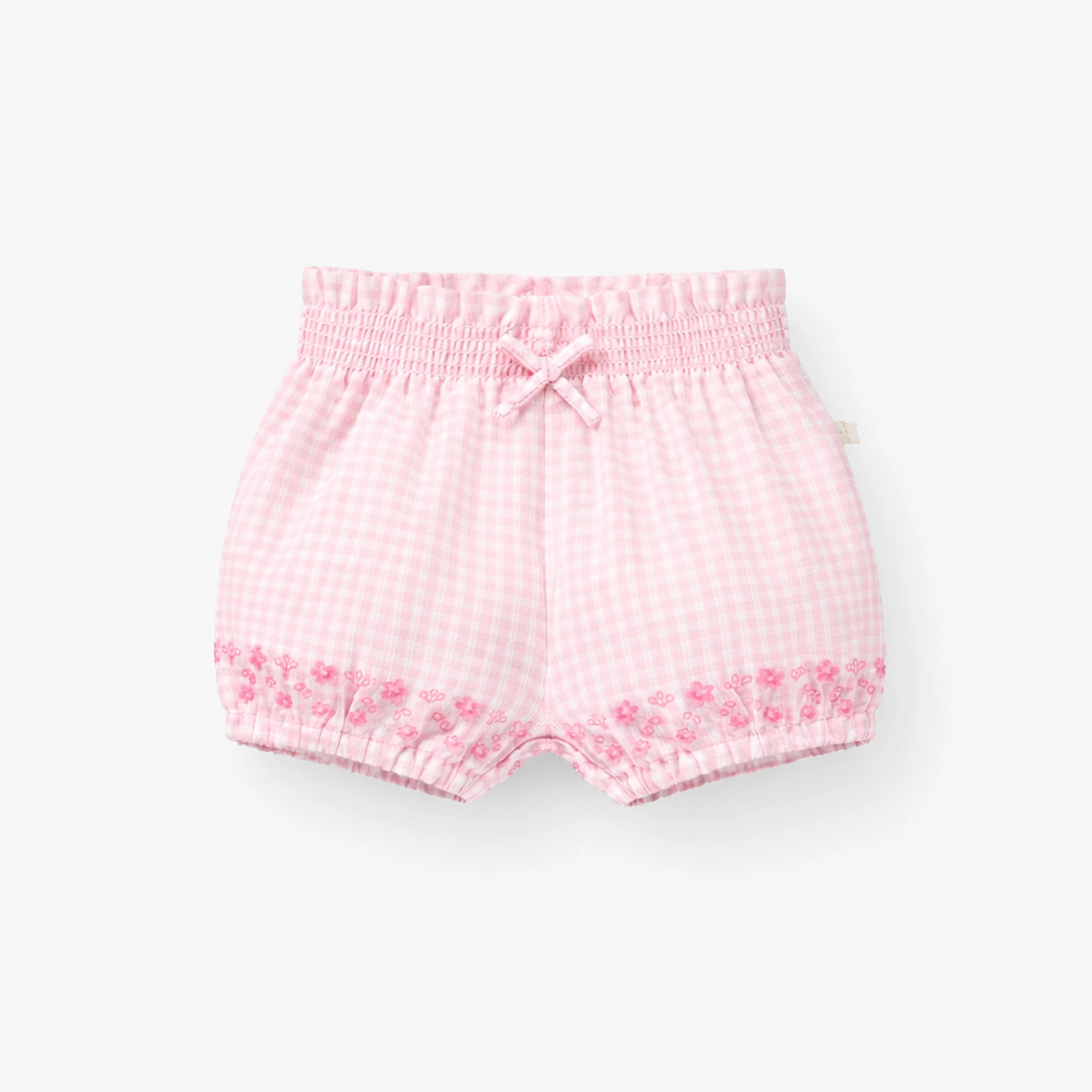 Short rose à carreaux et broderie anglaise, naissance