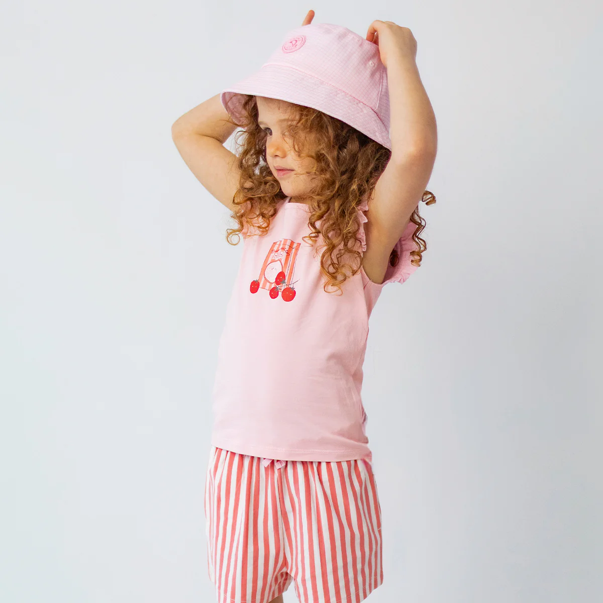 Short rose et crème à rayures, enfant - Image 2