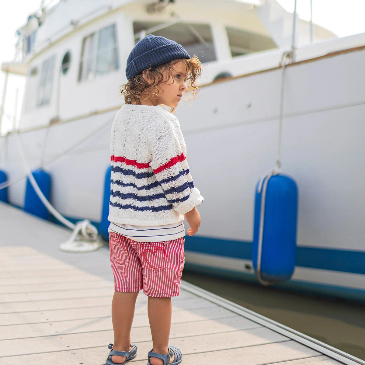 Short rouge et blanc en denim à rayures, bébé - Image 3