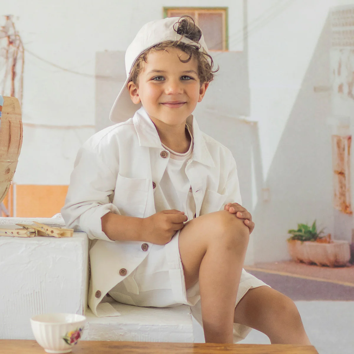 Surchemise blanche en coton et lin, enfant - Image 2