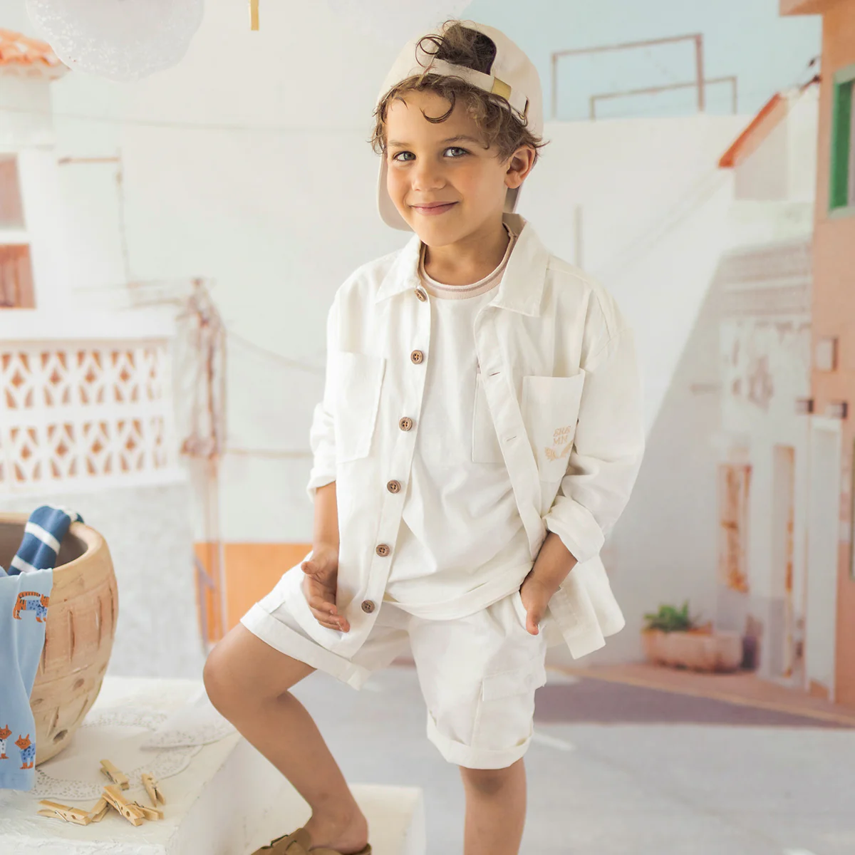 Surchemise blanche en coton et lin, enfant - Image 4