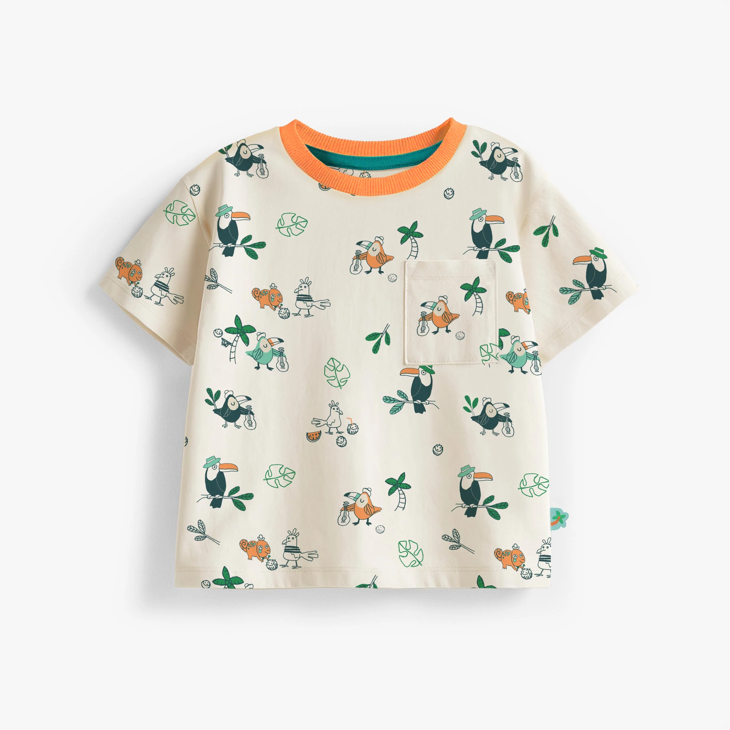 T-shirt beige à motifs d’oiseaux tropicaux, bébé