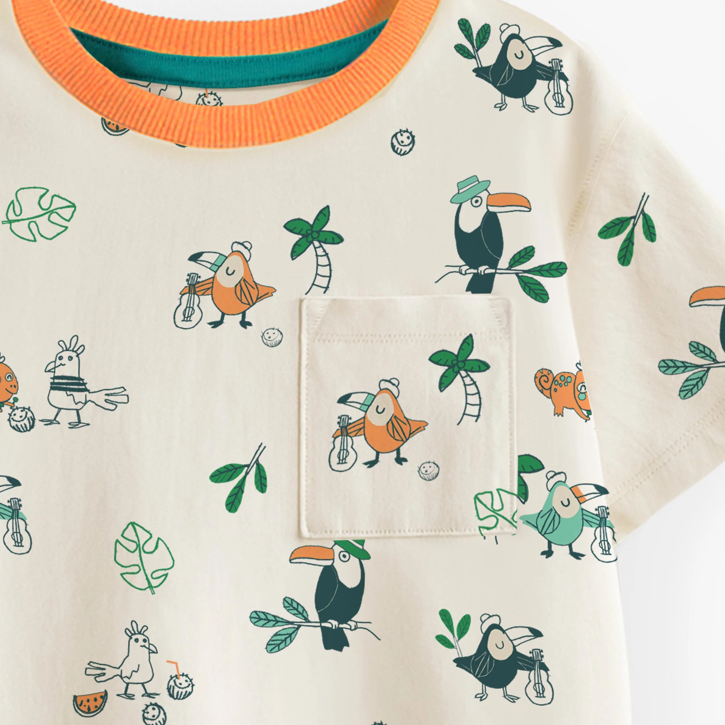 T-shirt beige à motifs d’oiseaux tropicaux, bébé - Image 4
