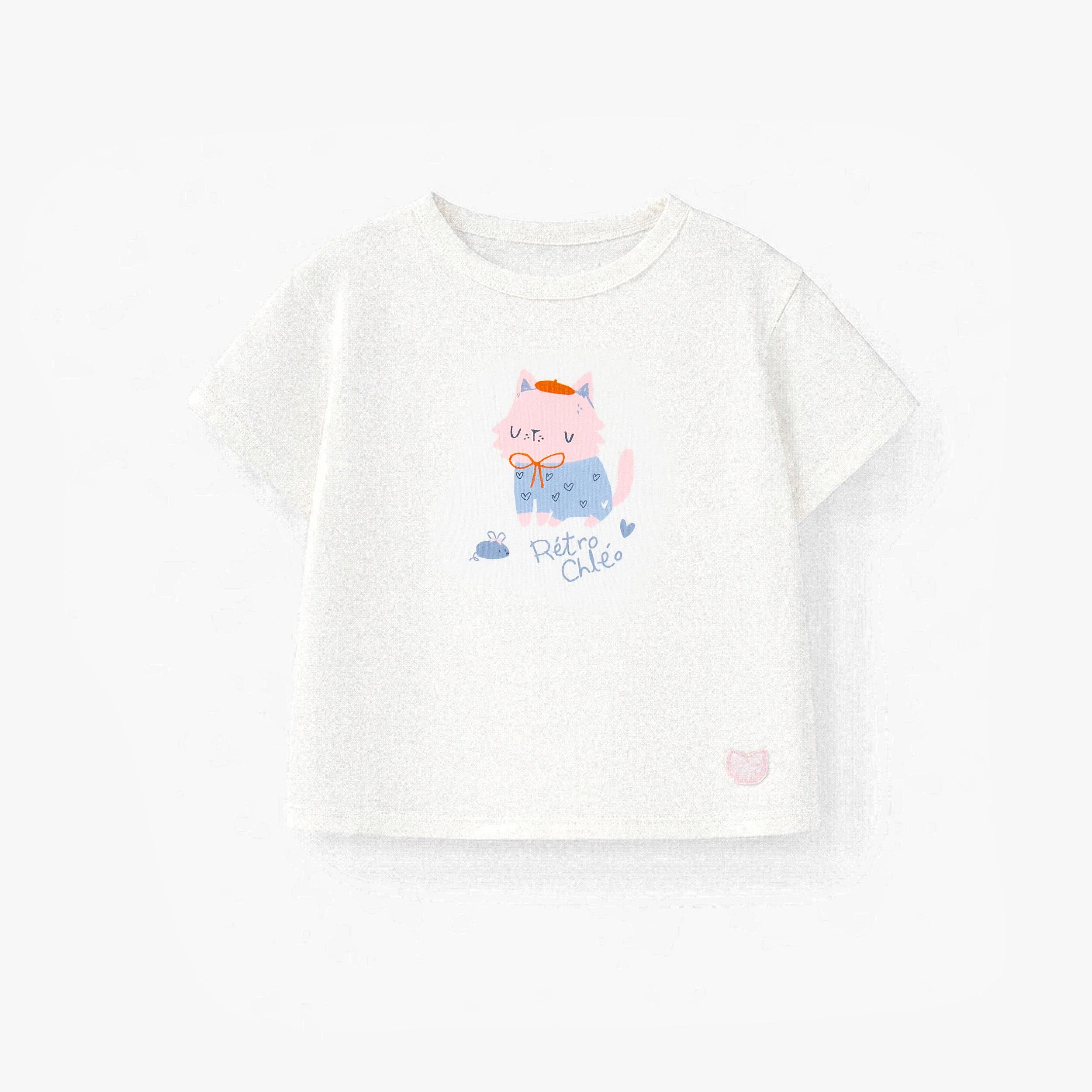 T-shirt blanc avec illustration de chat, bébé