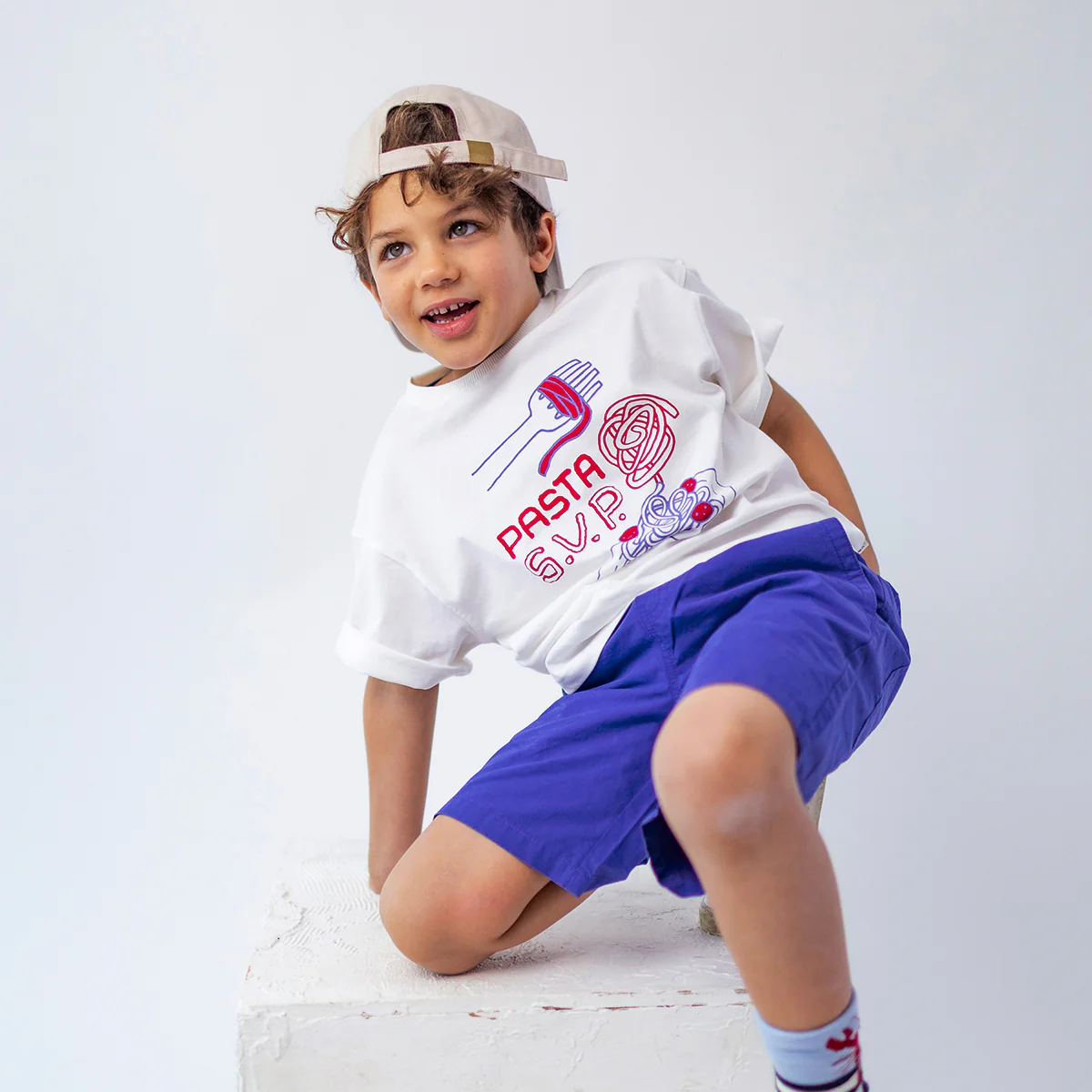 Bermuda bleu en toile, enfant - Image 4