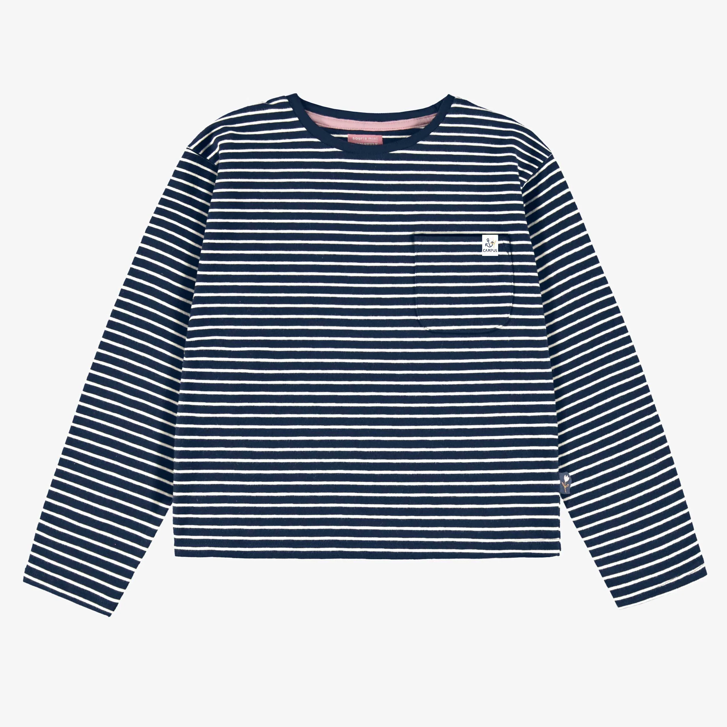 T-shirt bleu marine à rayures, enfant