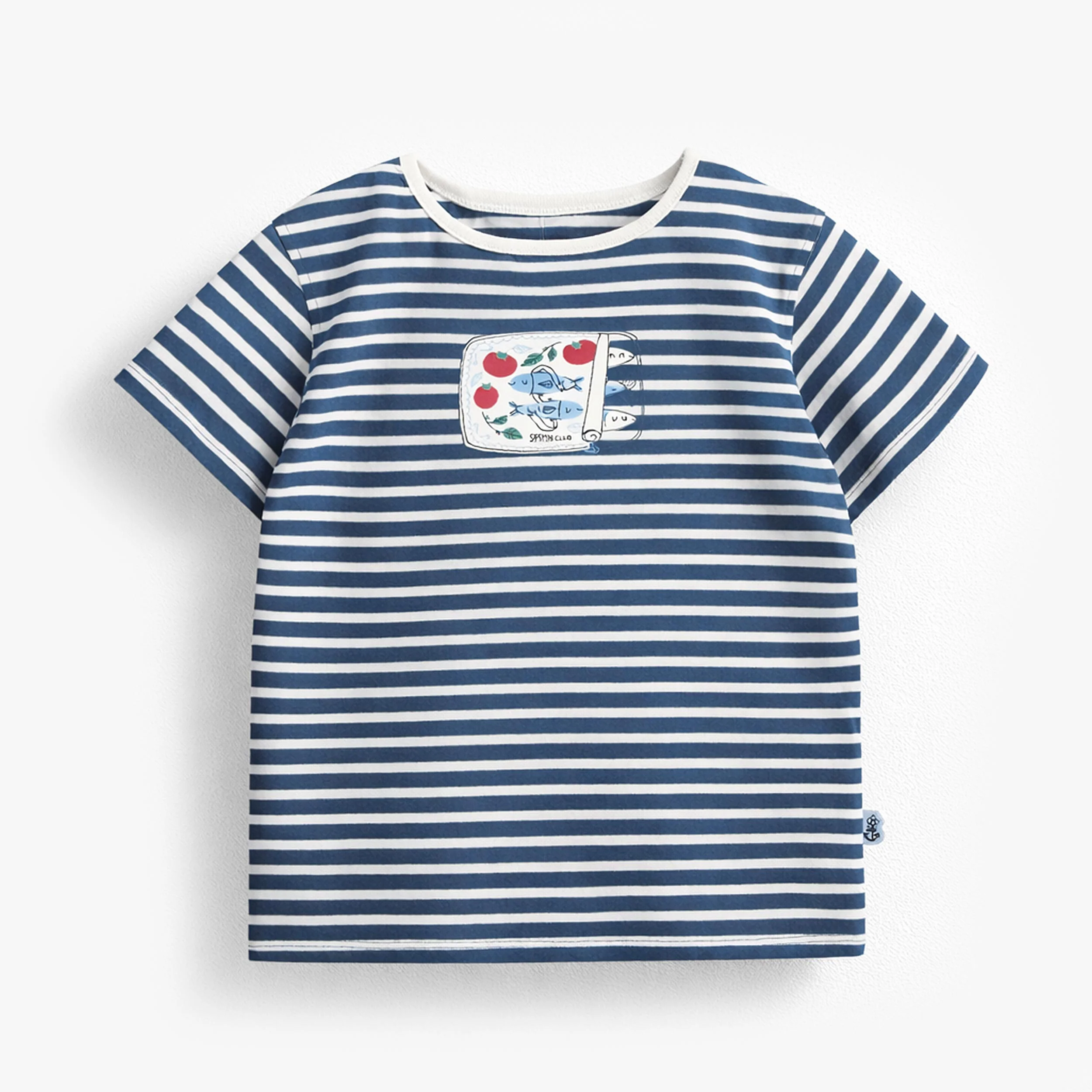 T-shirt crème et bleu à rayures avec illustration, enfant