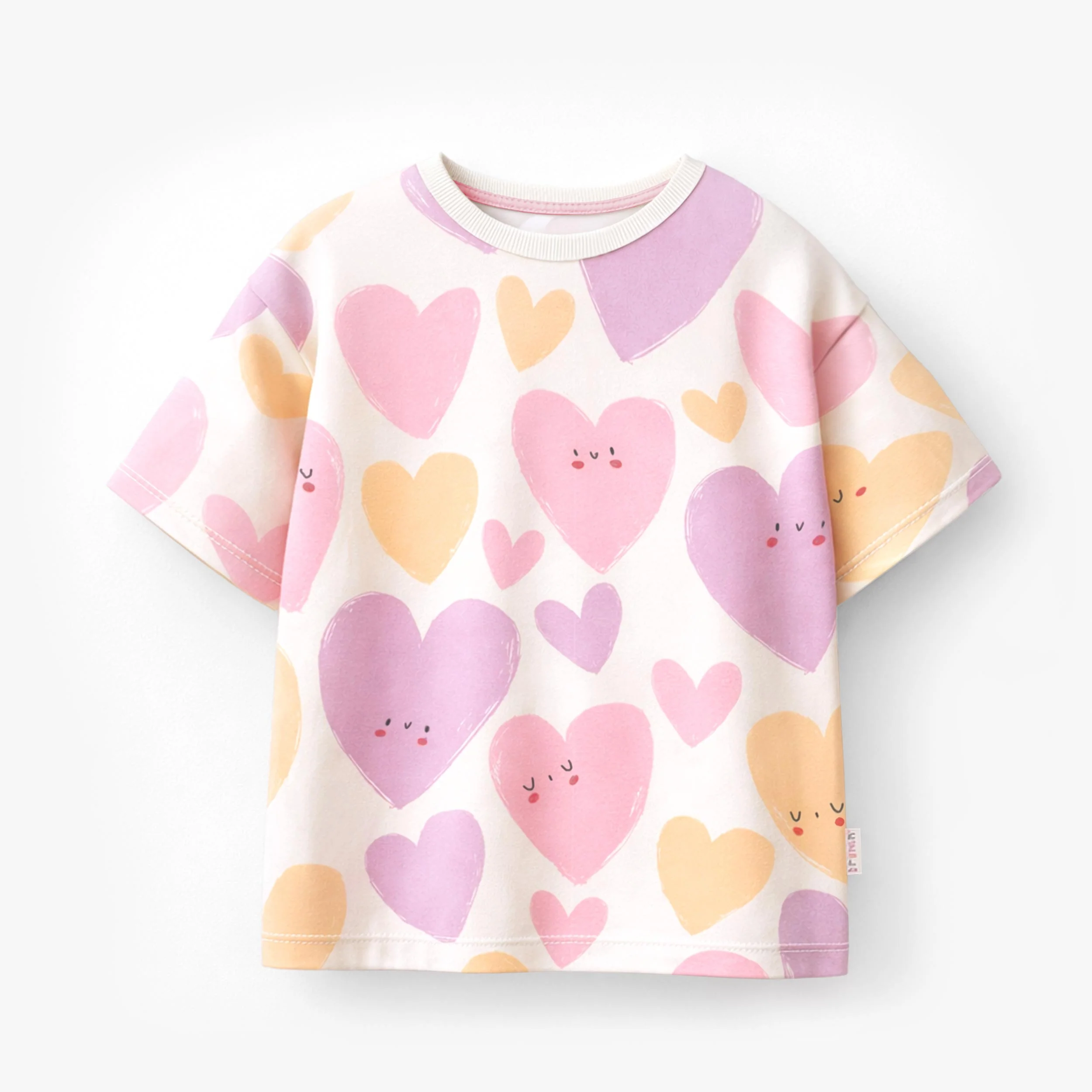 T-shirt crème à motifs de cœurs, enfant
