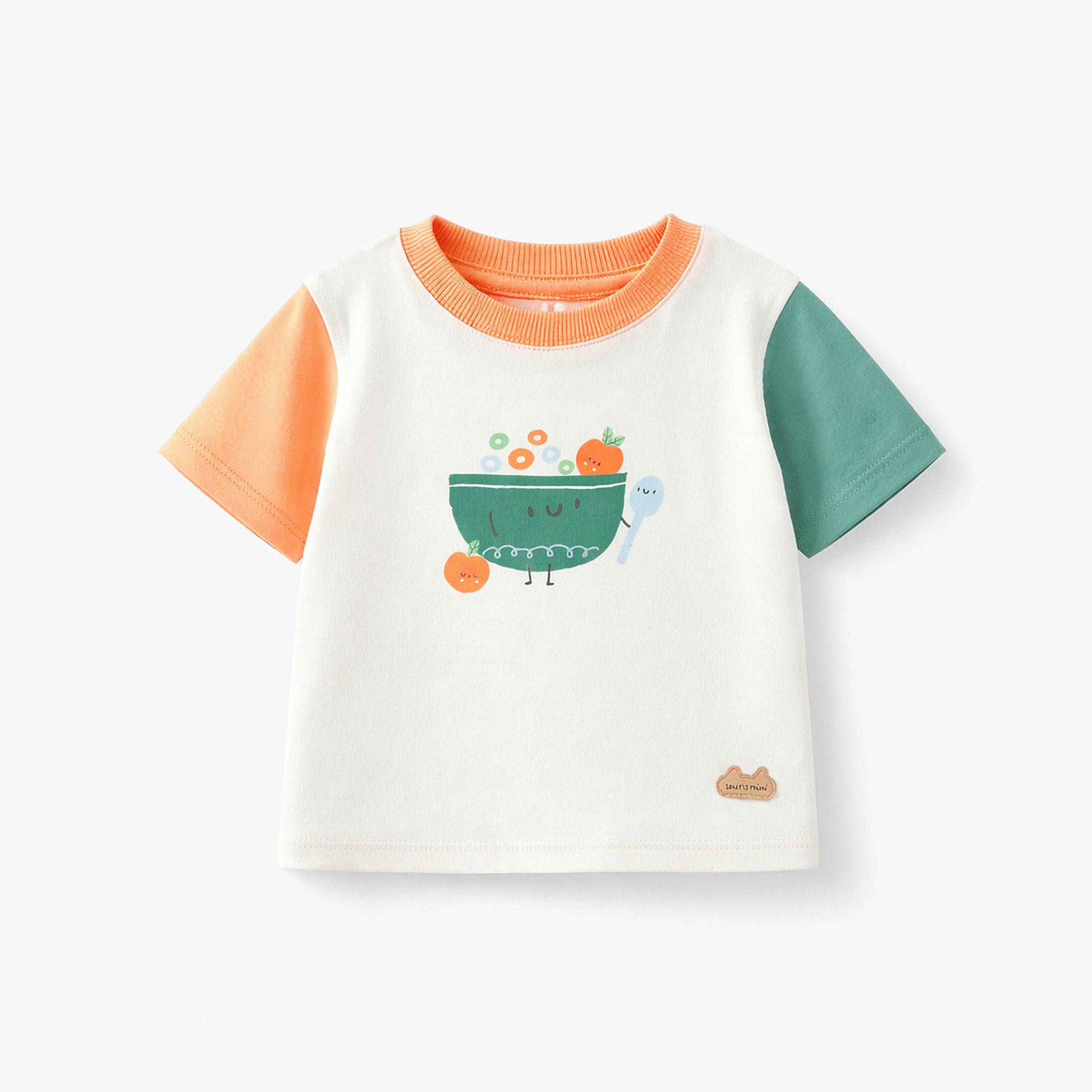 T-shirt crème, orange et vert avec illustration, naissance