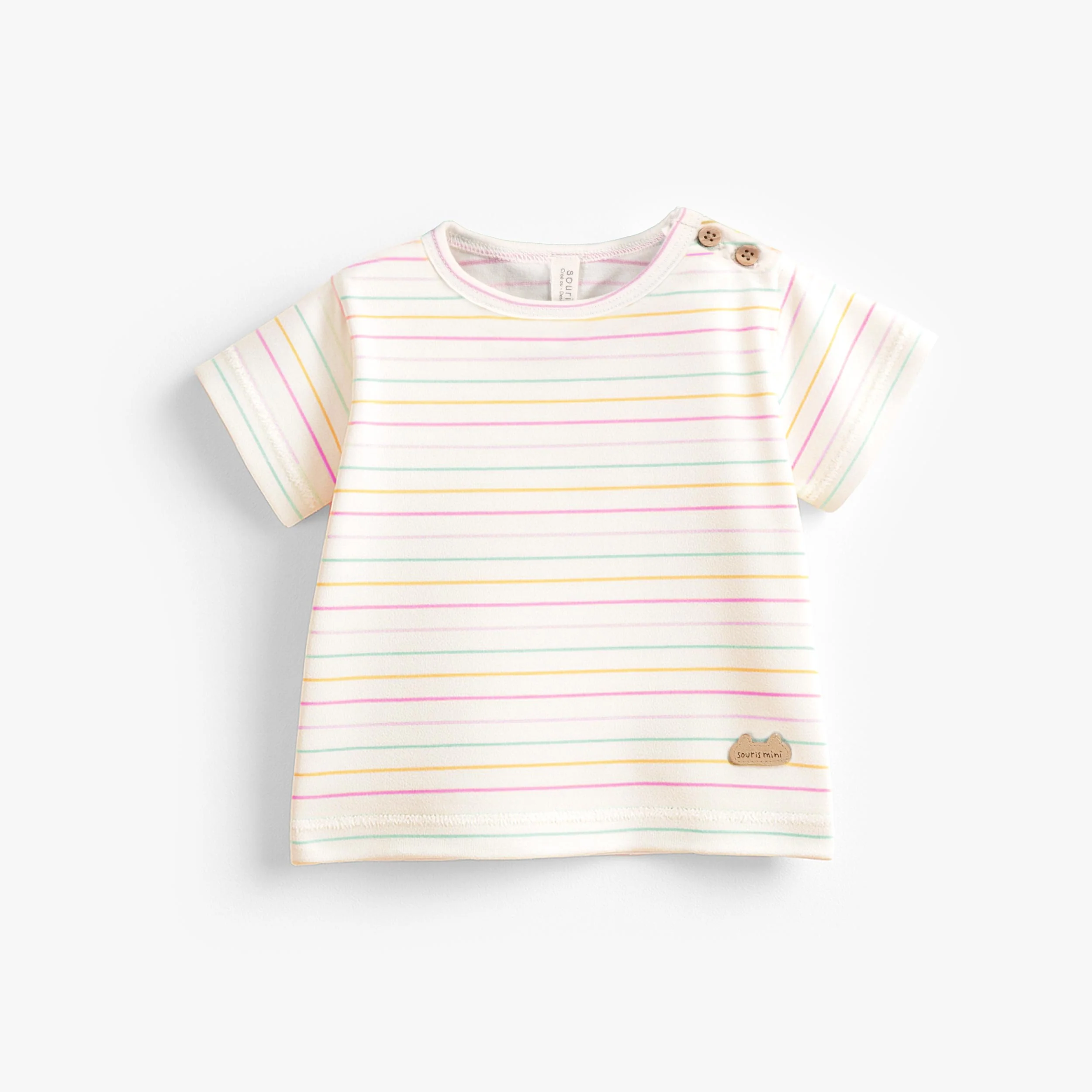 T-shirt crème à rayures colorées, naissance