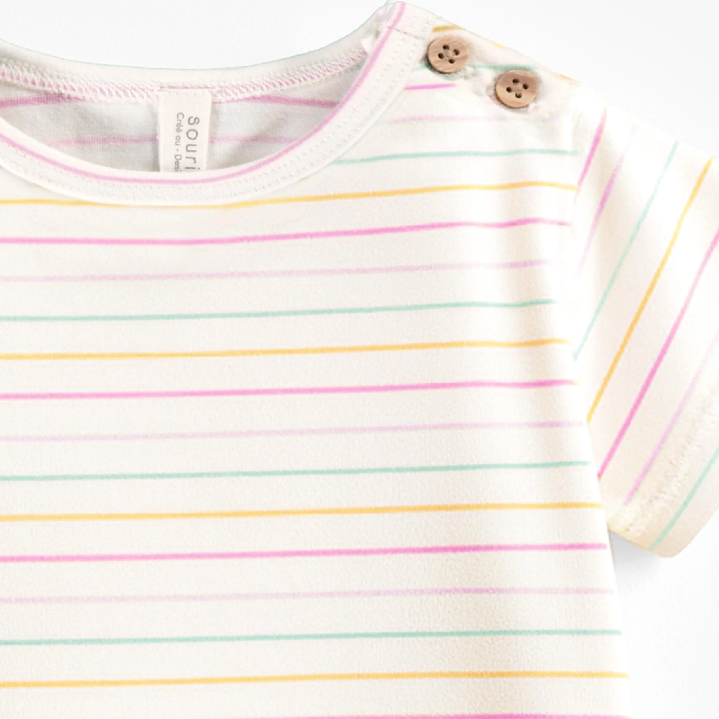 T-shirt crème à rayures colorées, naissance - Image 3