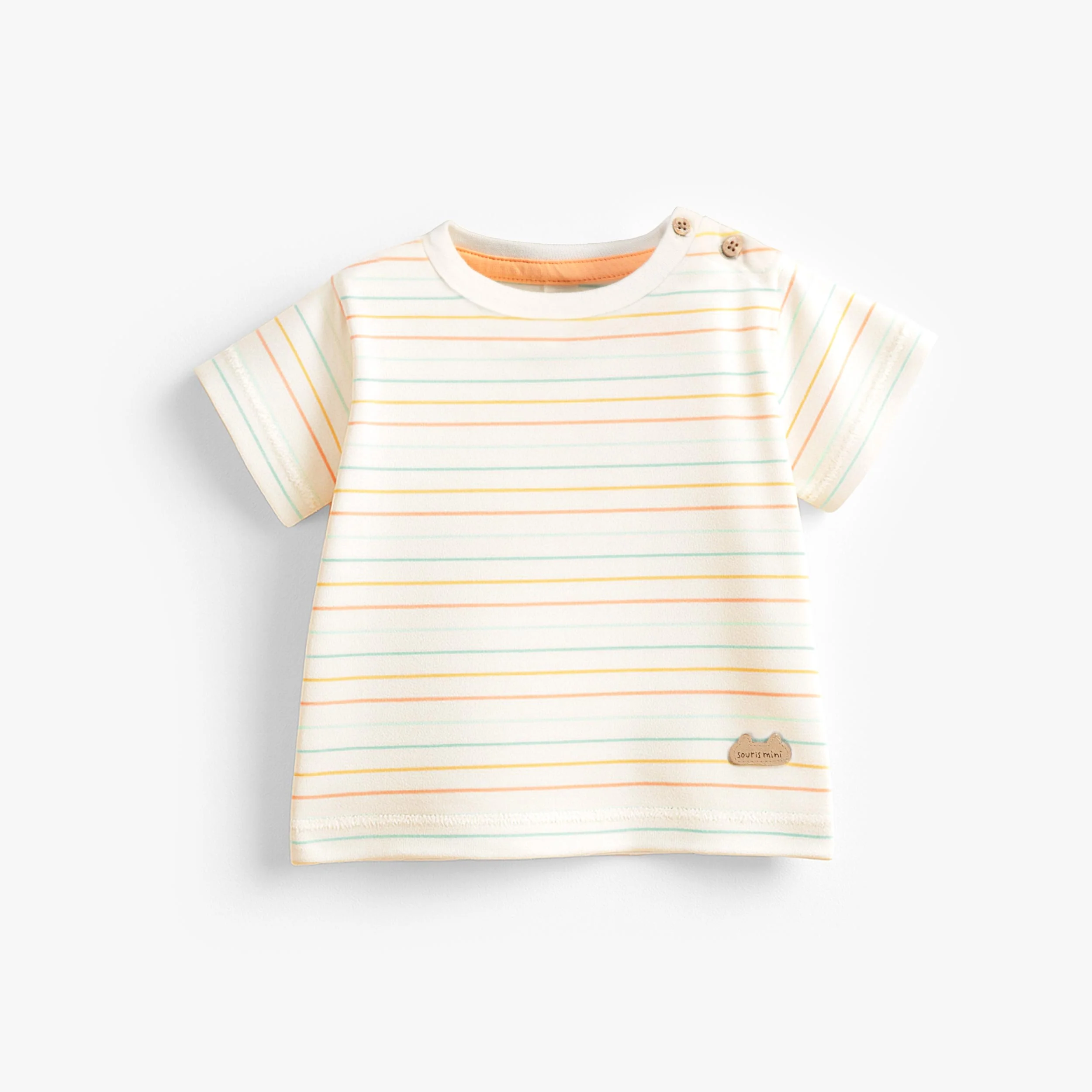 T-shirt crème à rayures colorées, naissance