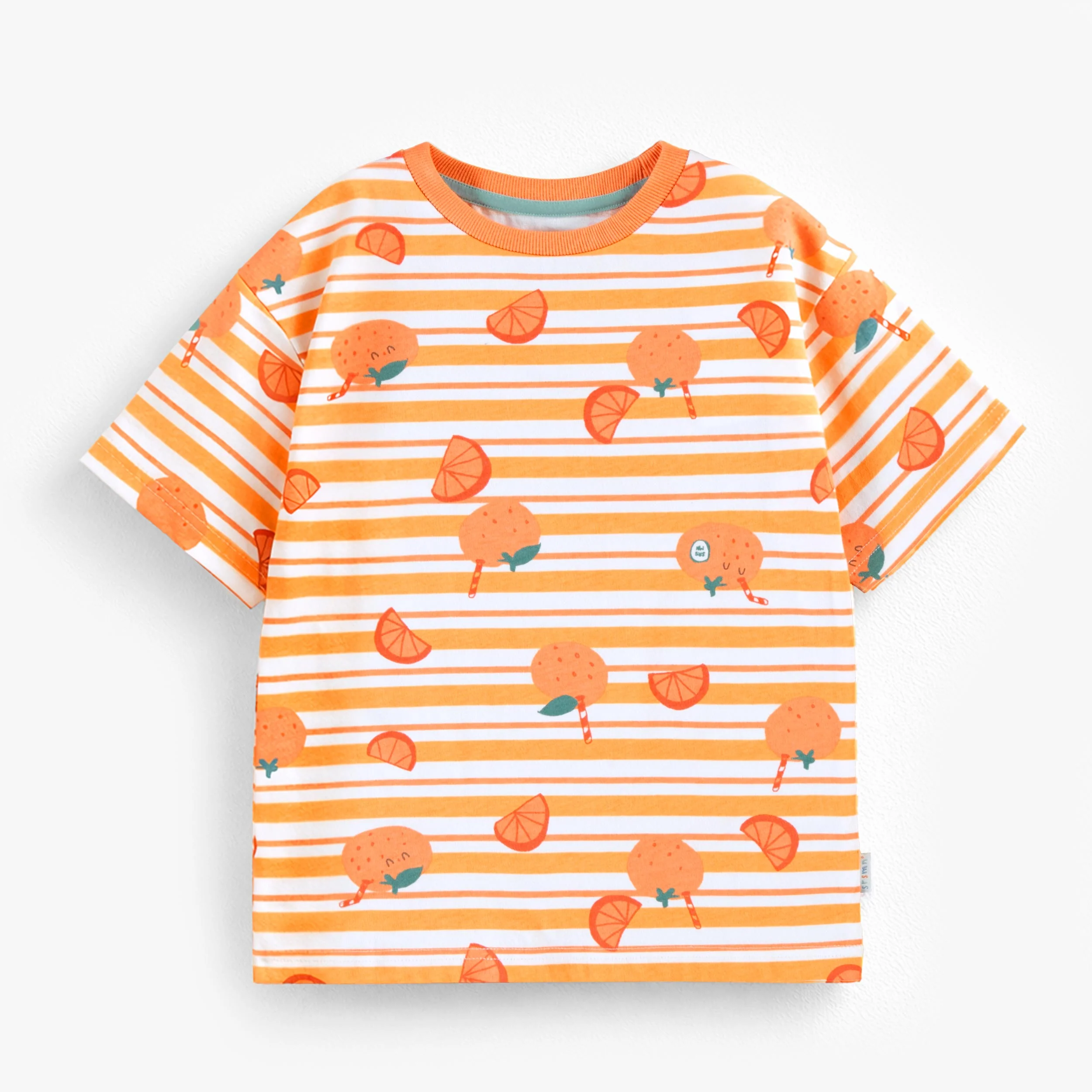 T-shirt crème à rayures et motifs d’oranges, enfant