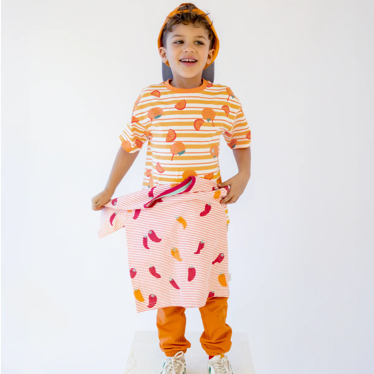T-shirt crème à rayures et motifs d’oranges, enfant - Image 2