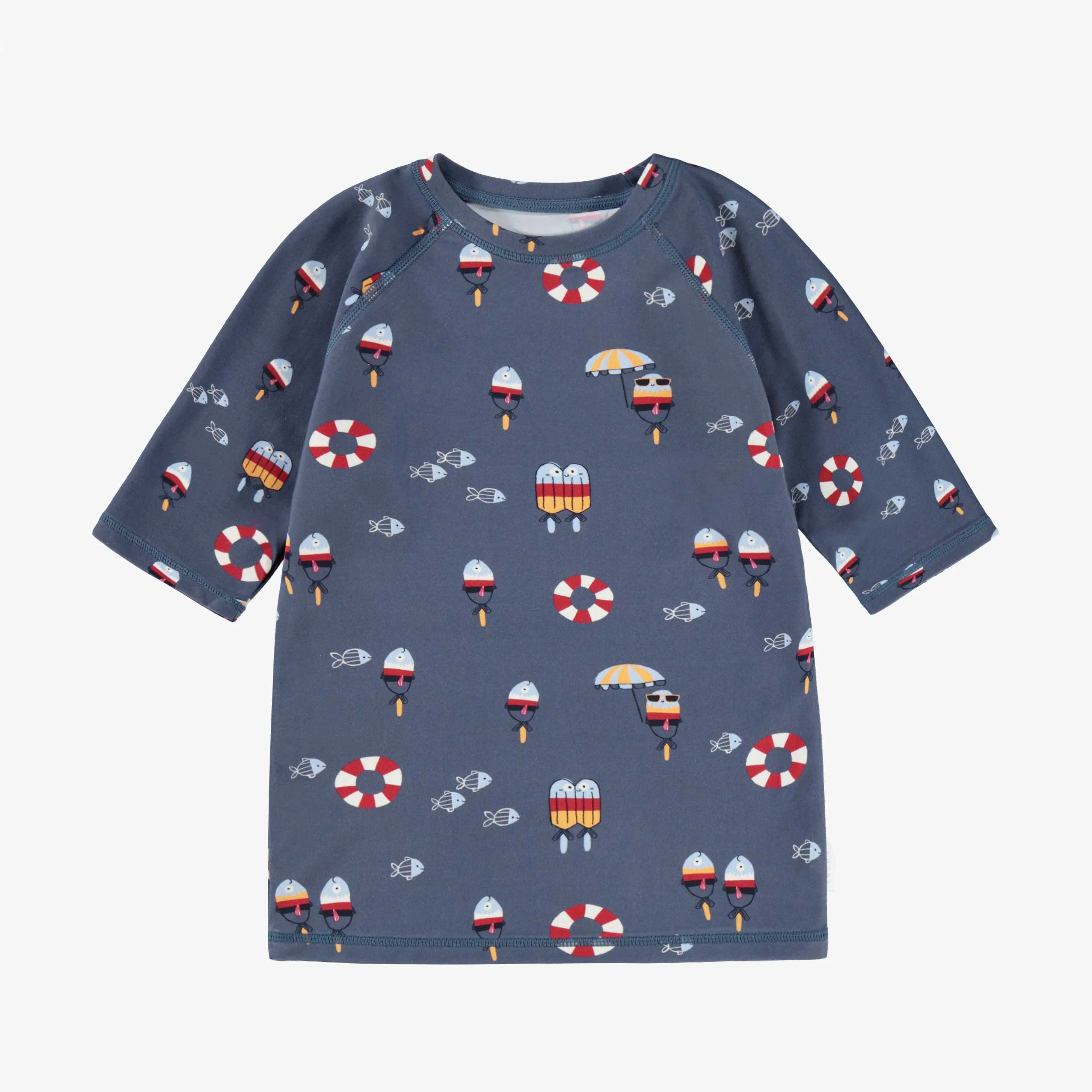 T-shirt de bain bleu marine à motifs, enfant