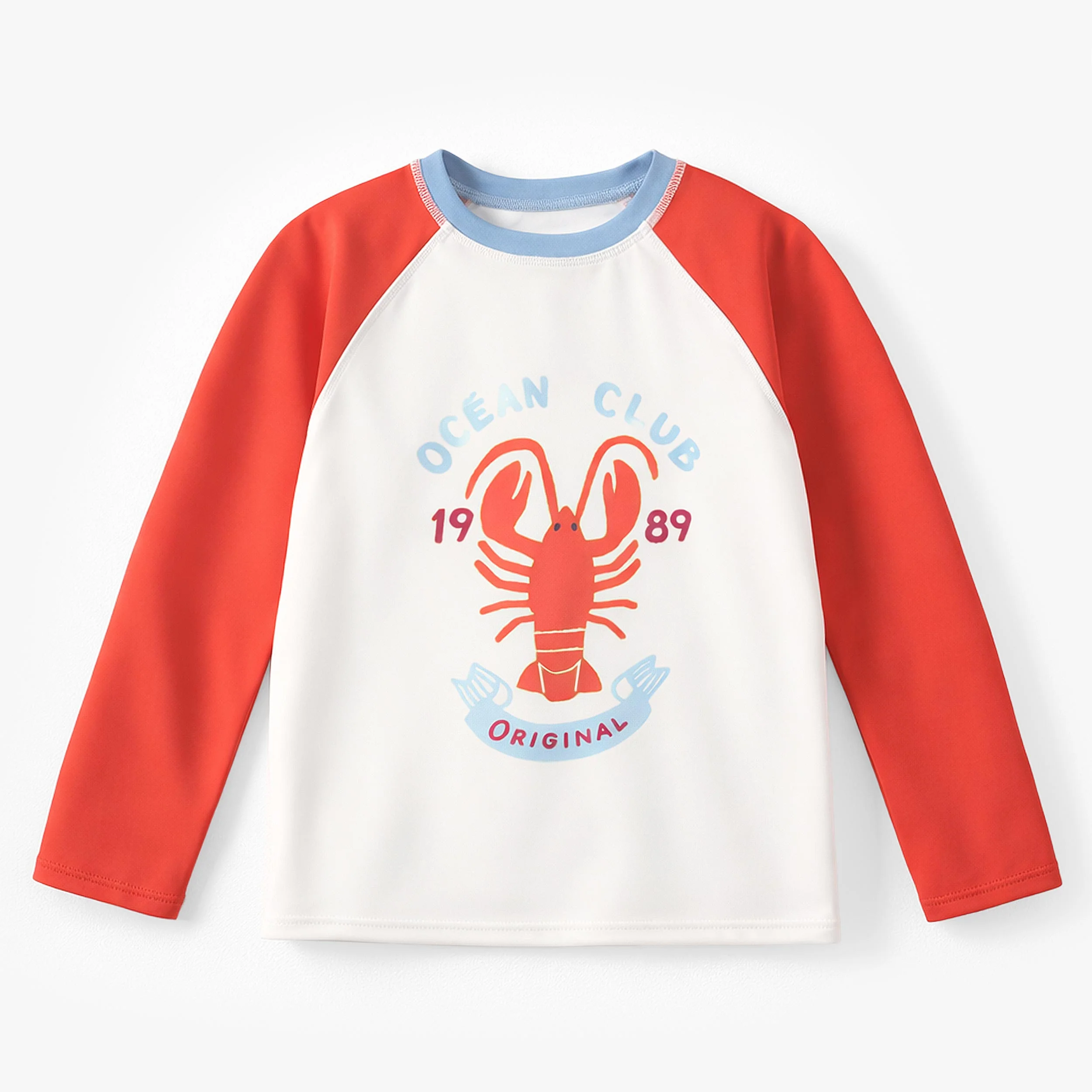 Chandail de bain rouge et crème avec homard, enfant