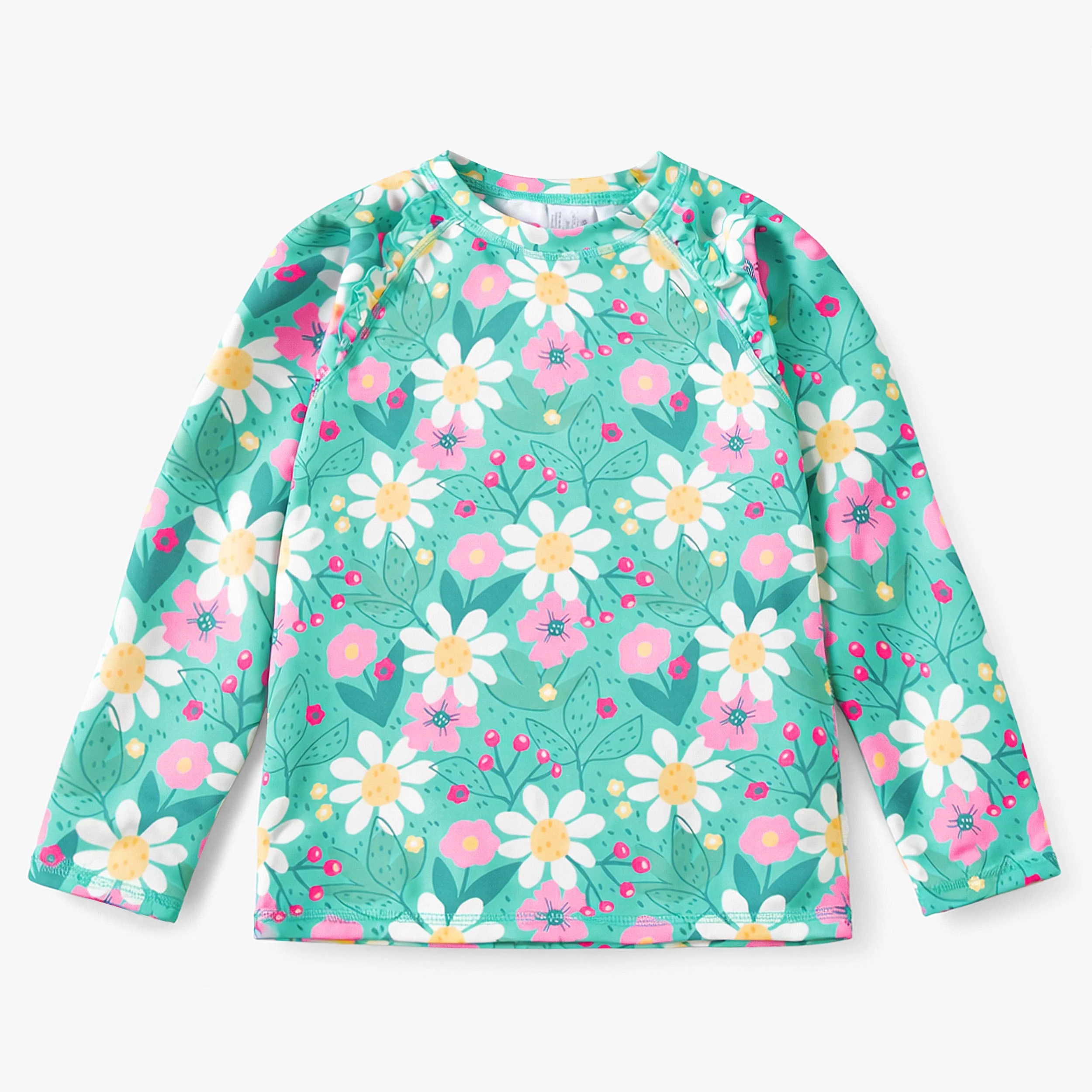 T-shirt de bain turquoise à motif floral, enfant