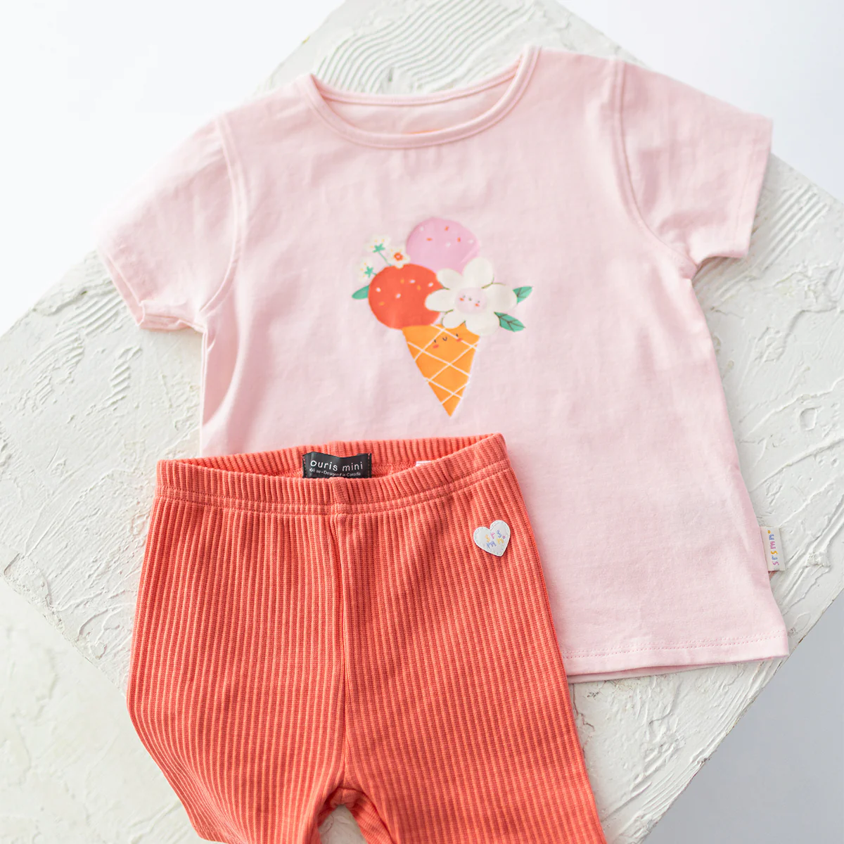 Legging court corail en tricot côtelé, bébé - Image 3