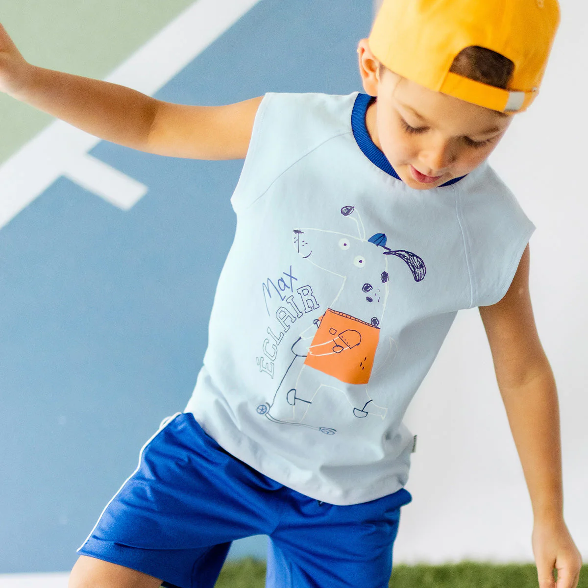 T-shirt sans manches bleu avec illustration, enfant - Image 2