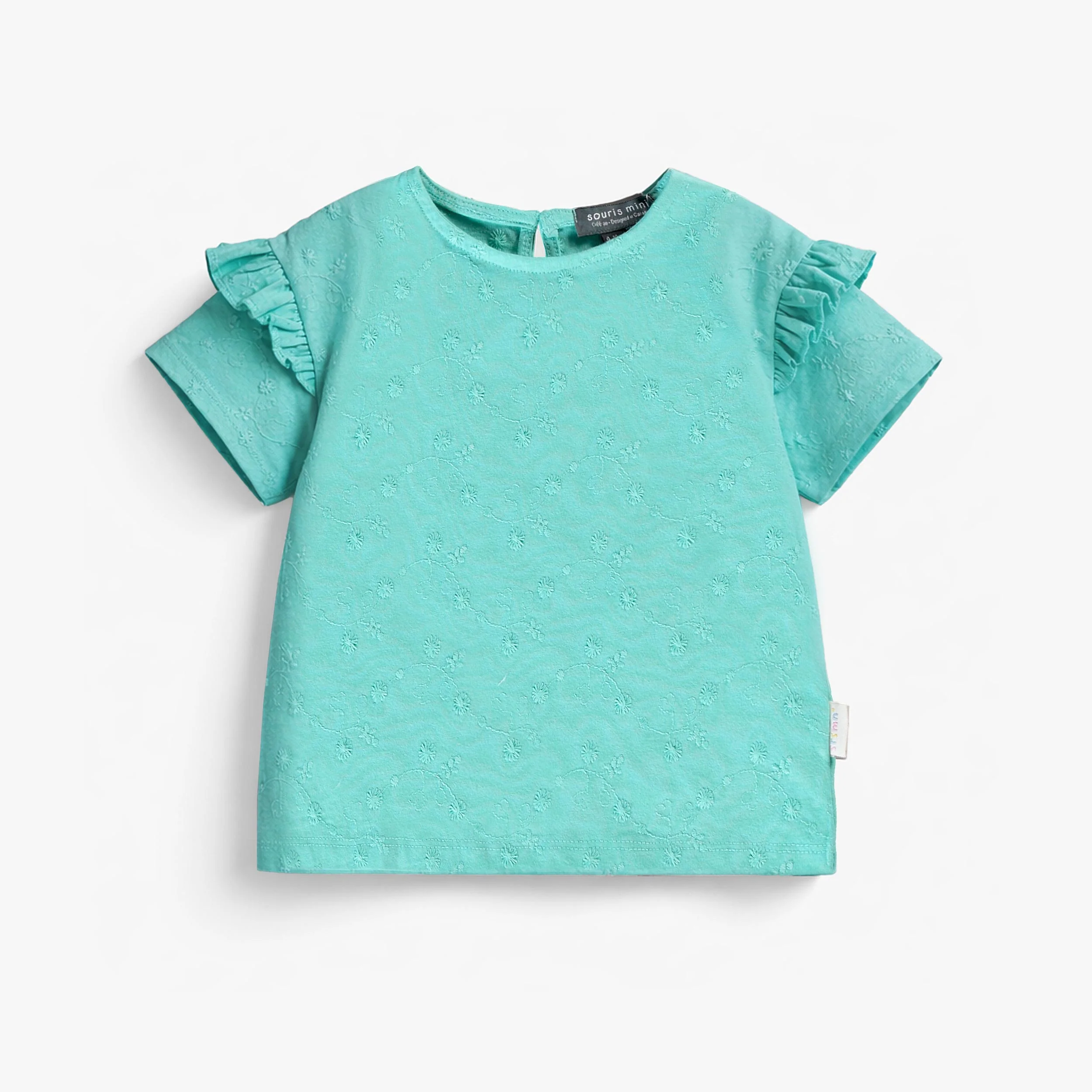 T-shirt turquoise avec broderies, bébé