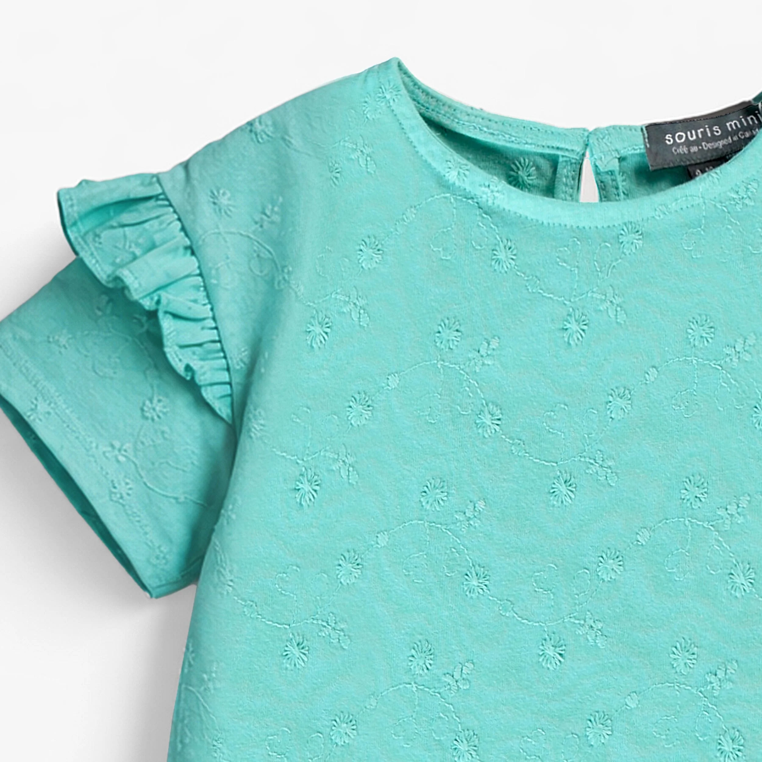 T-shirt turquoise avec broderies, bébé - Image 3