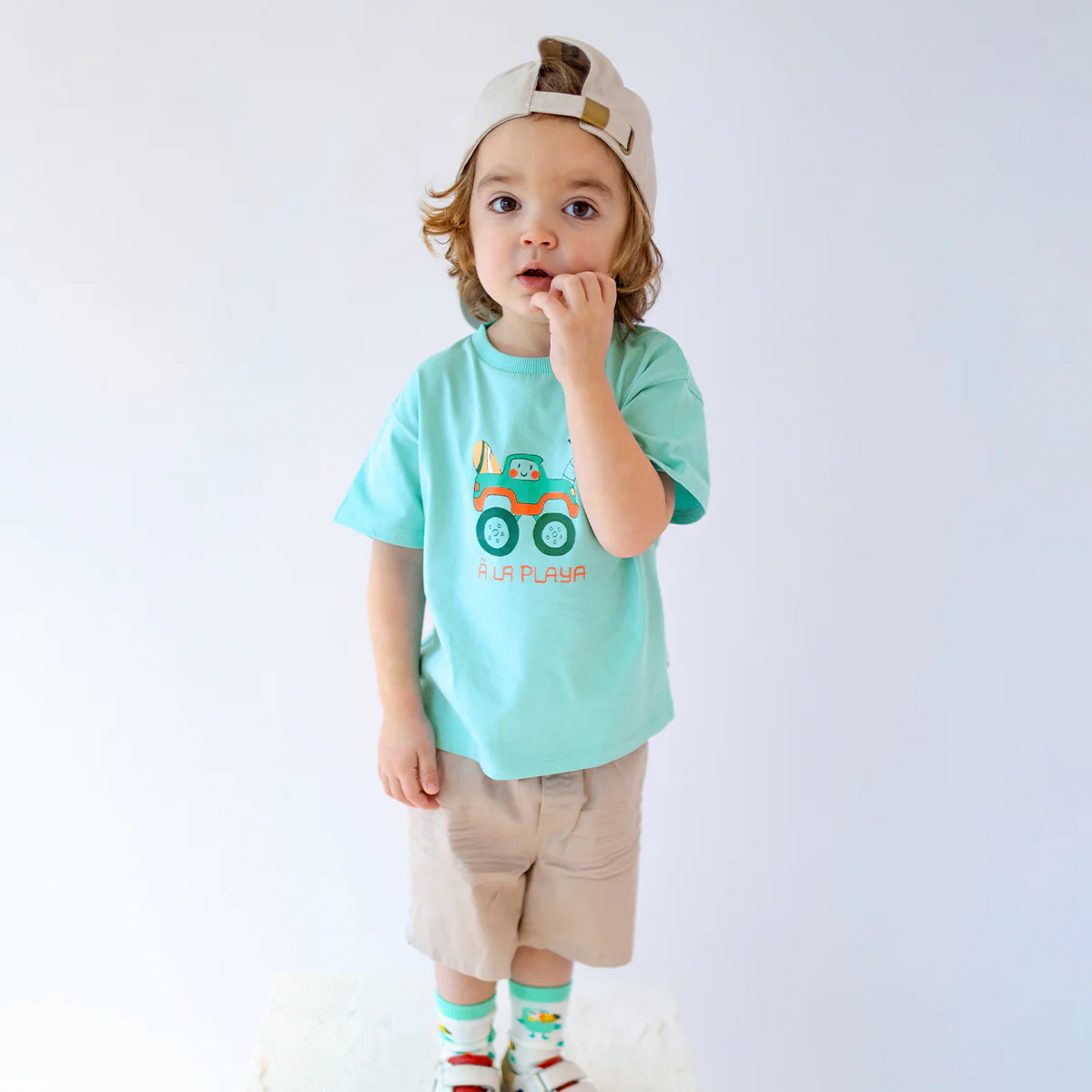 Short beige en denim, bébé - Image 4