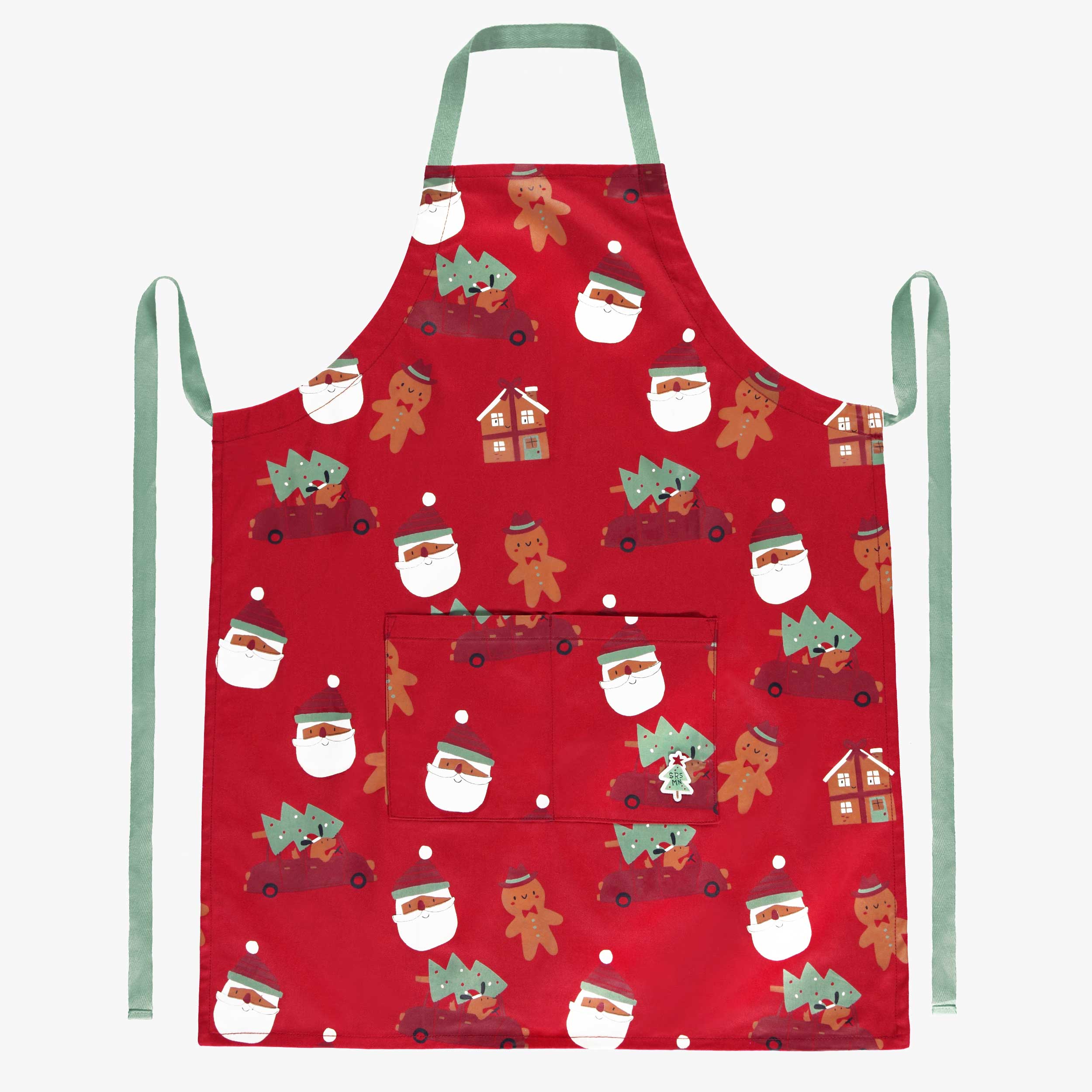 Tablier rouge à motifs des Fêtes, adulte
