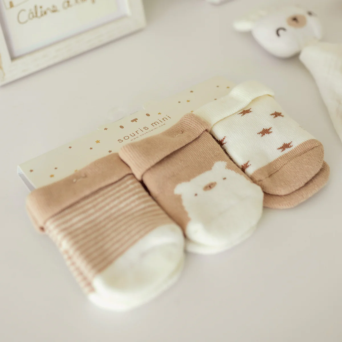 Trio de chaussettes crème et beige, naissance - Image 2