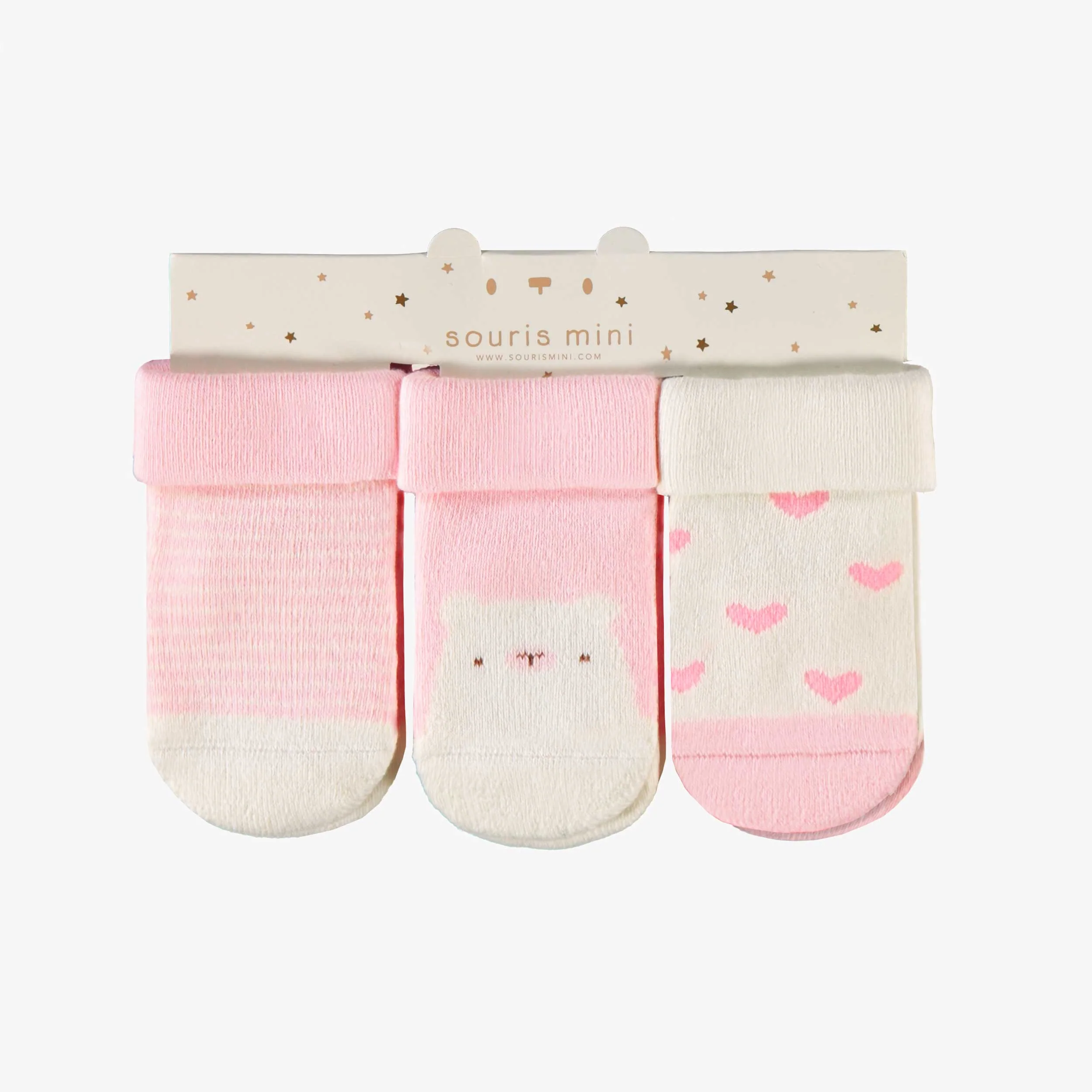 Trio de chaussettes crème et rose, naissance