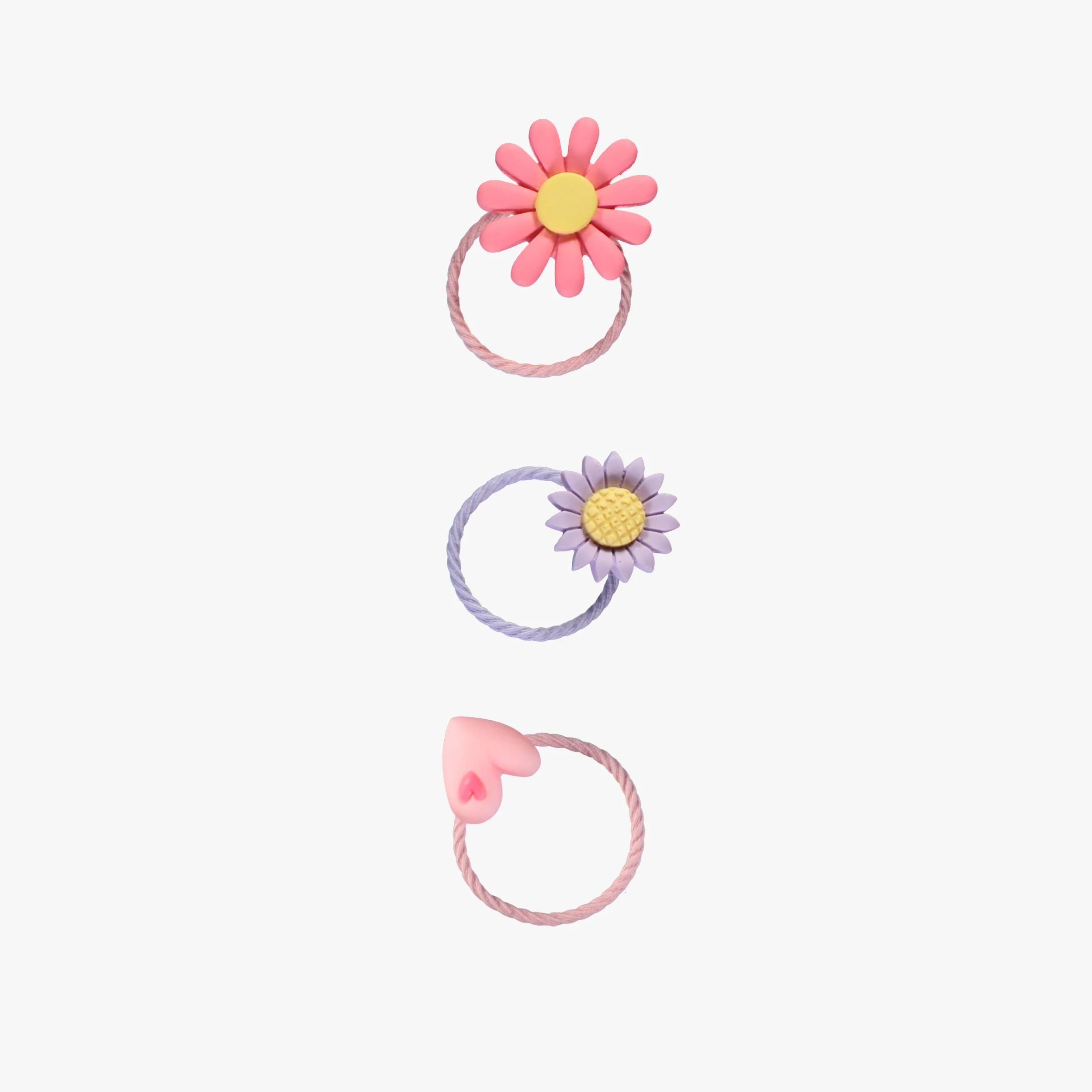 Trio d’élastiques à cheveux fleurs et cœur, enfant