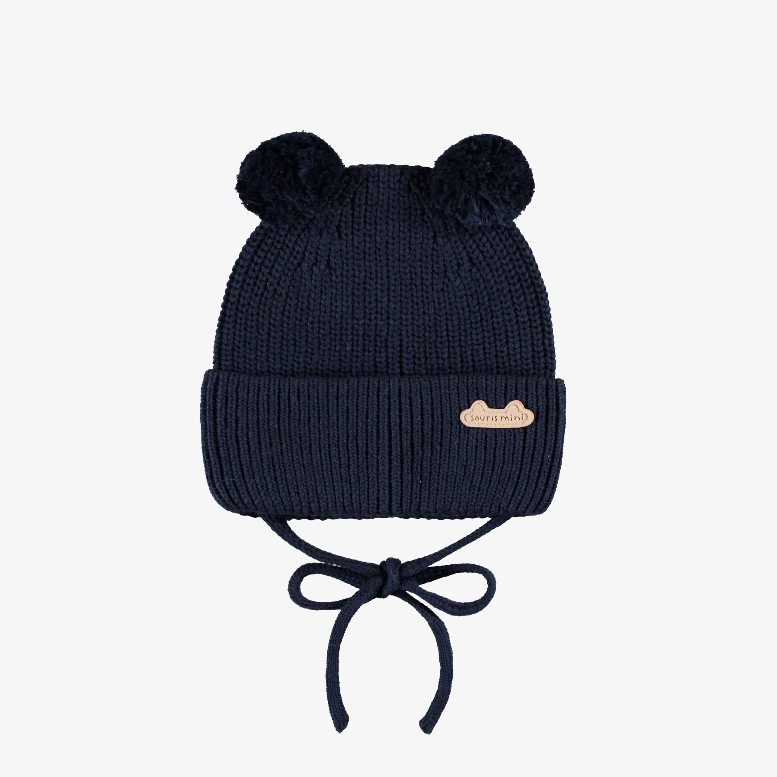 Tuque bleu marine en tricot avec pompons, naissance