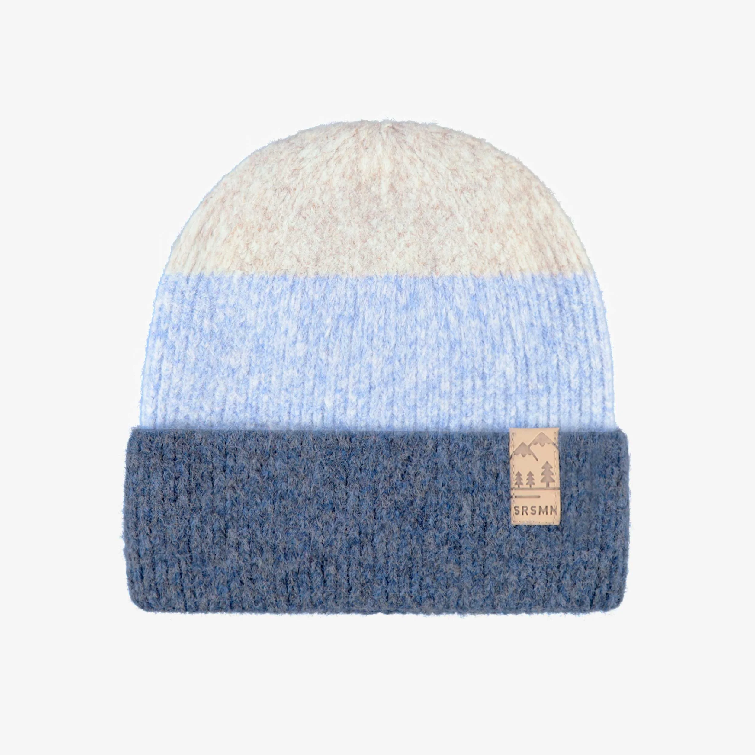 Tuque crème et bleu en tricot avec rayures, enfant