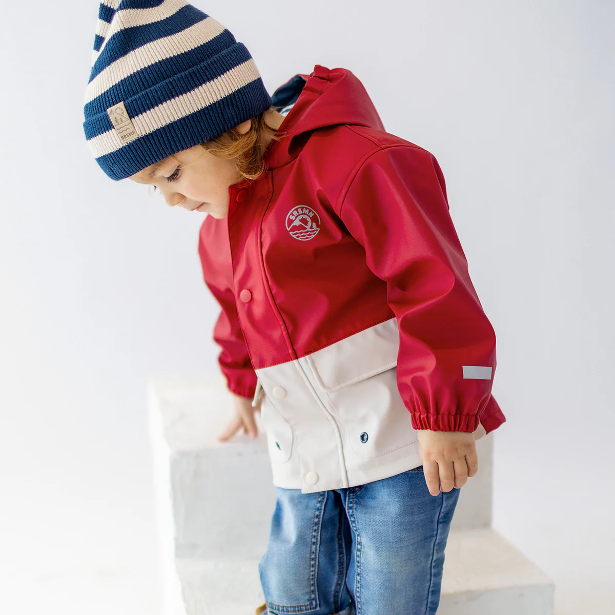 Tuque crème et bleu marine en tricot avec rayures, bébé - Image 2