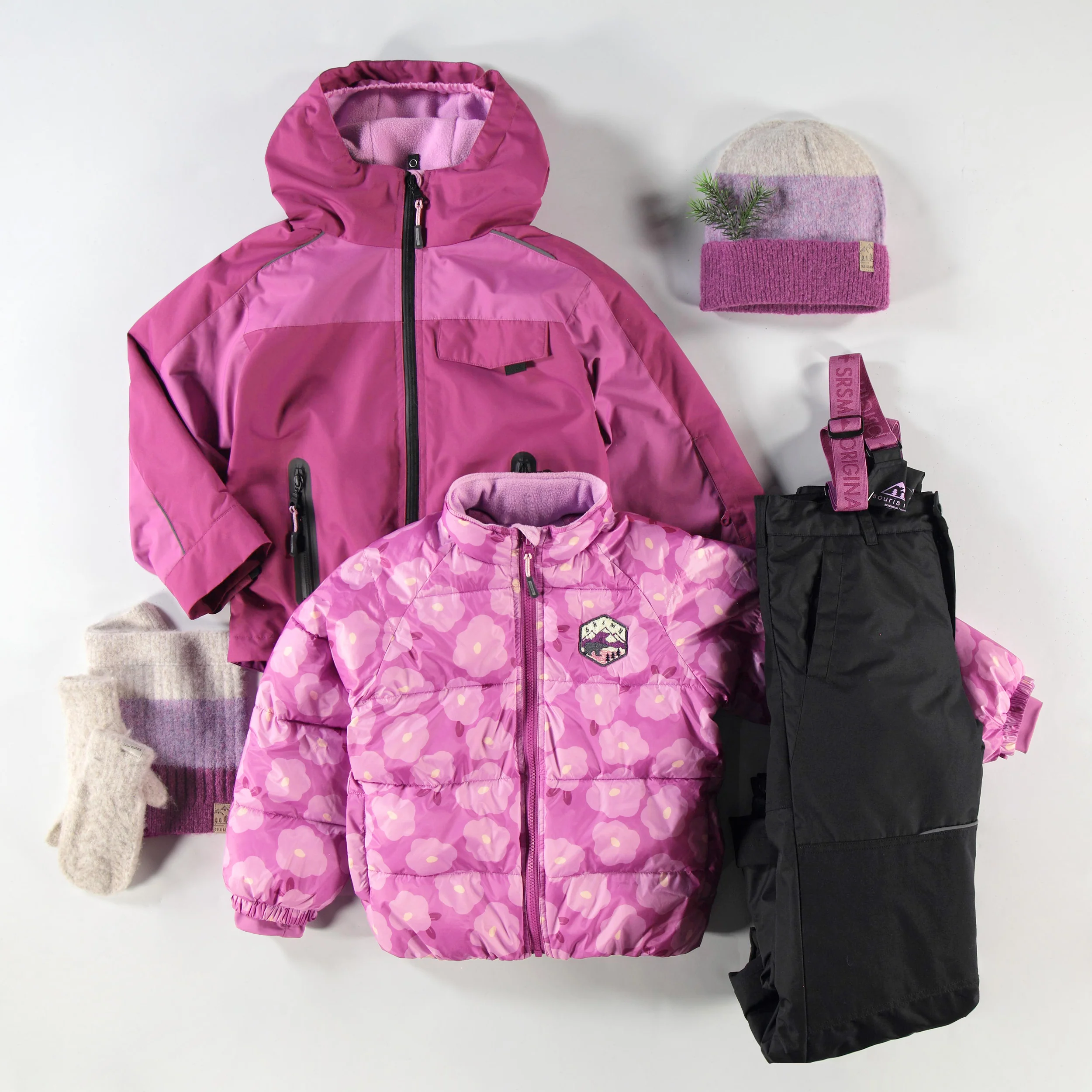 Tuque crème et mauve en tricot avec rayures, enfant - Image 3